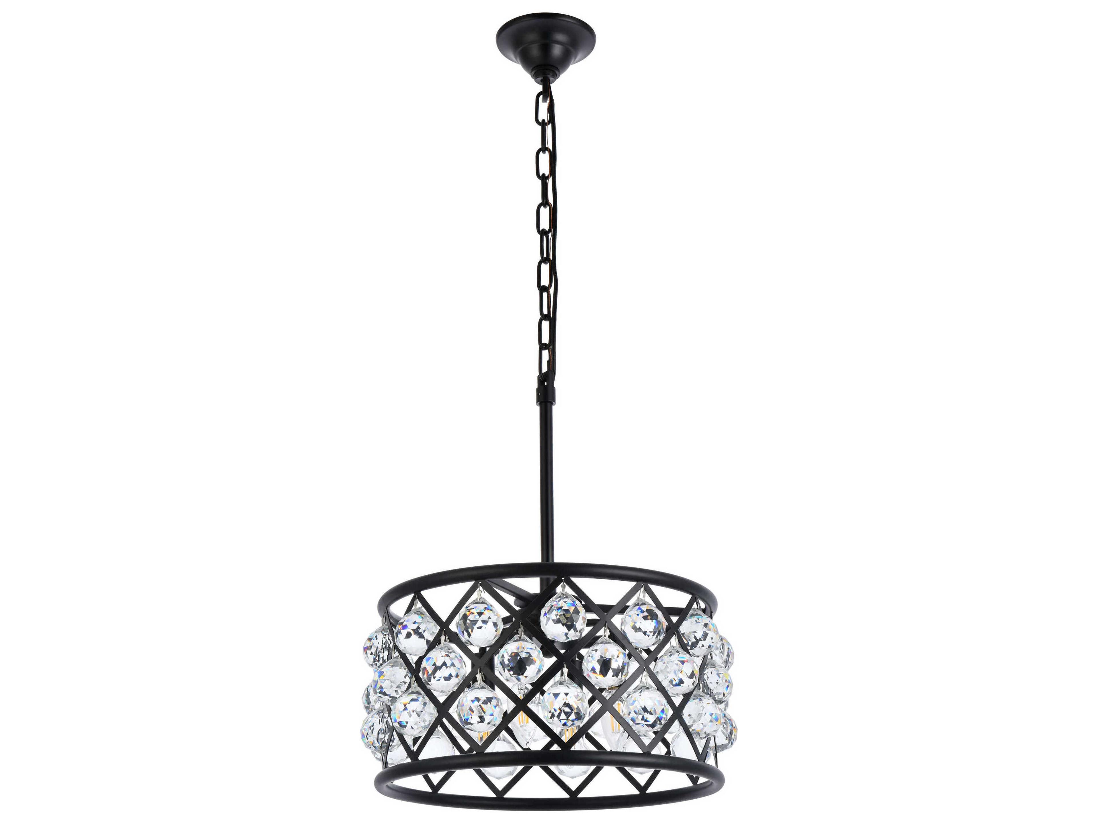 Elegant Lighting Madison 4-Light Matte Black Clear Crystal Drum Pendant
