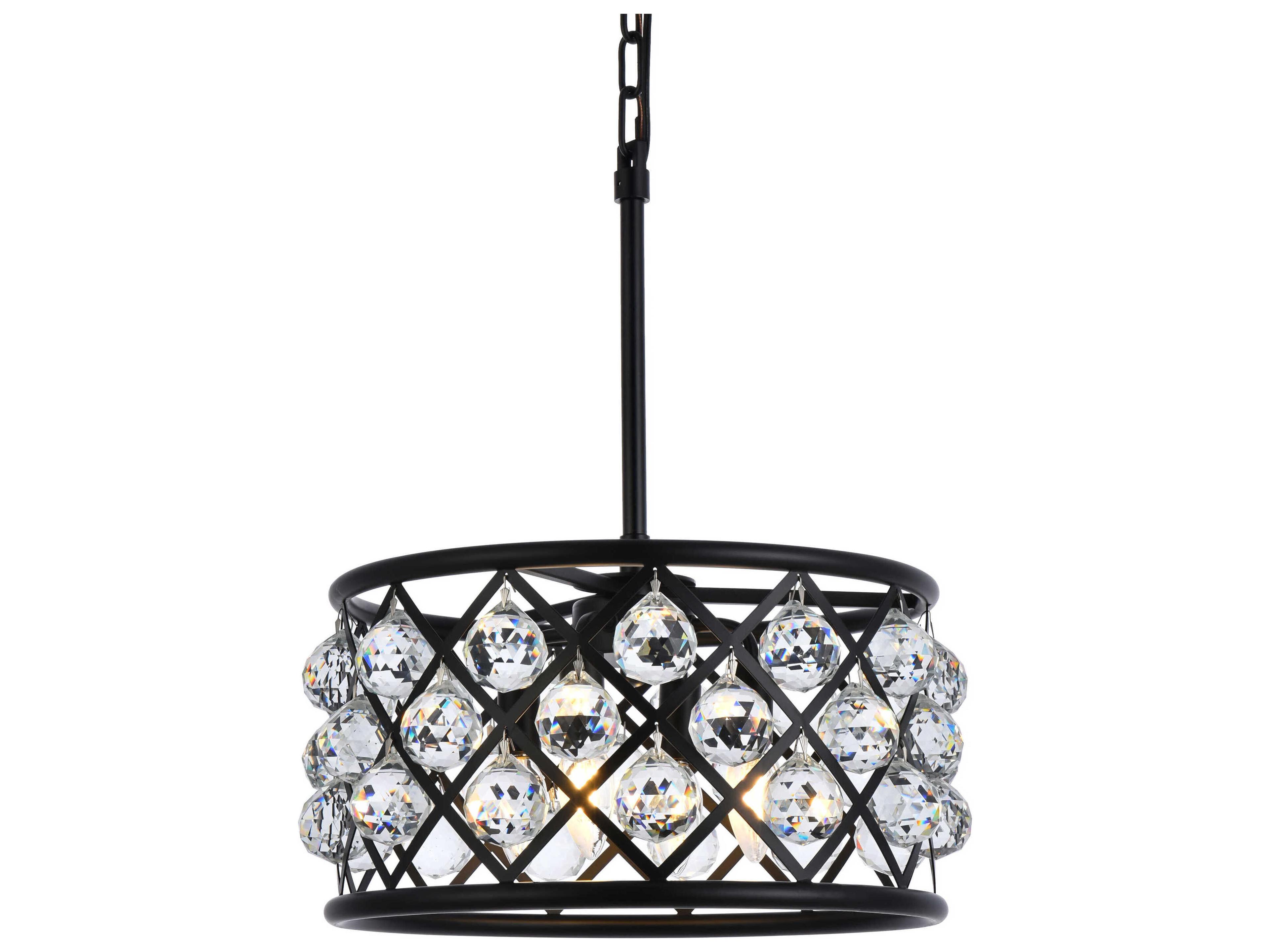 Elegant Lighting Madison 4-Light Matte Black Clear Crystal Drum Pendant