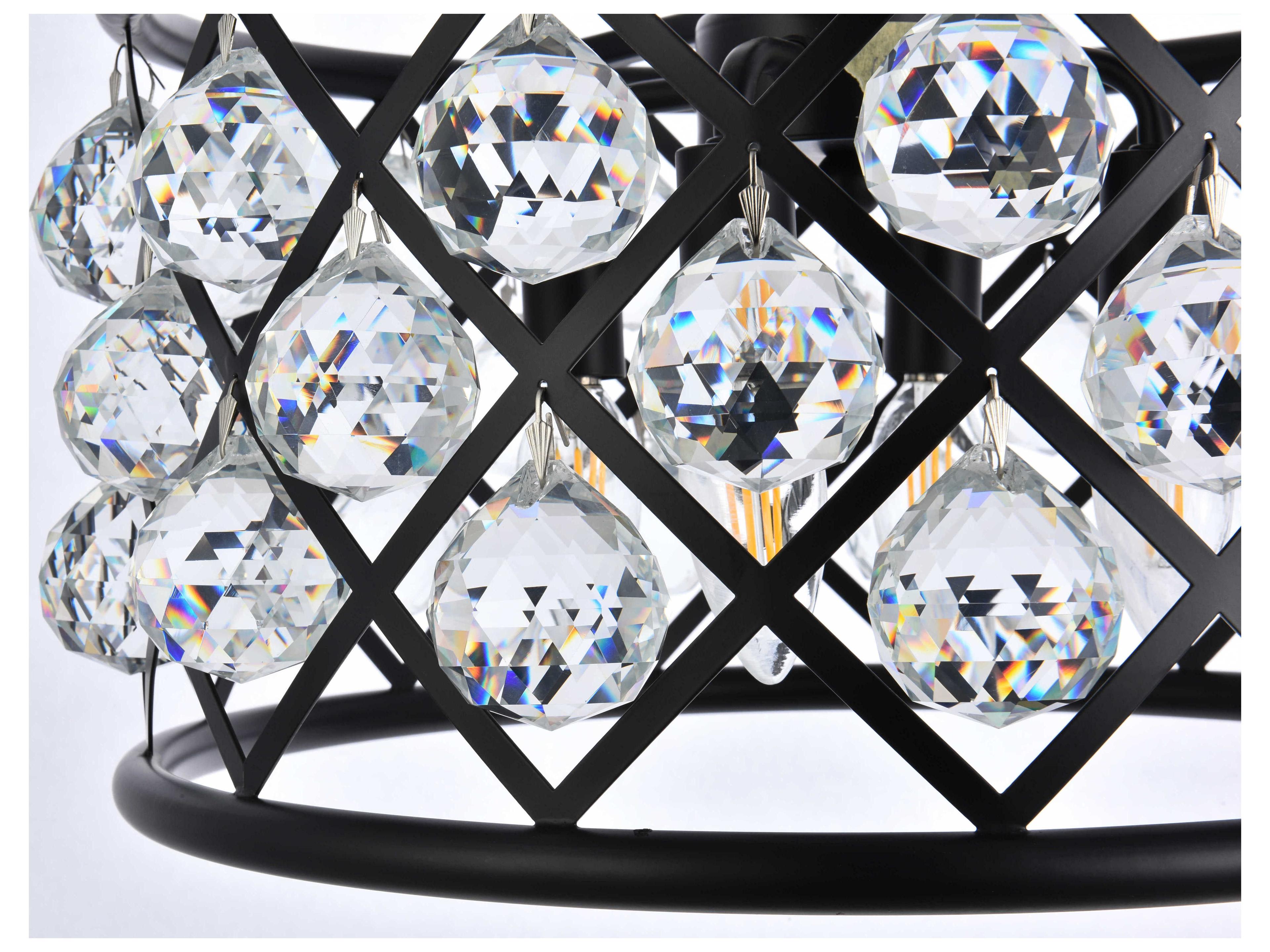 Elegant Lighting Madison 4-Light Matte Black Clear Crystal Drum Pendant