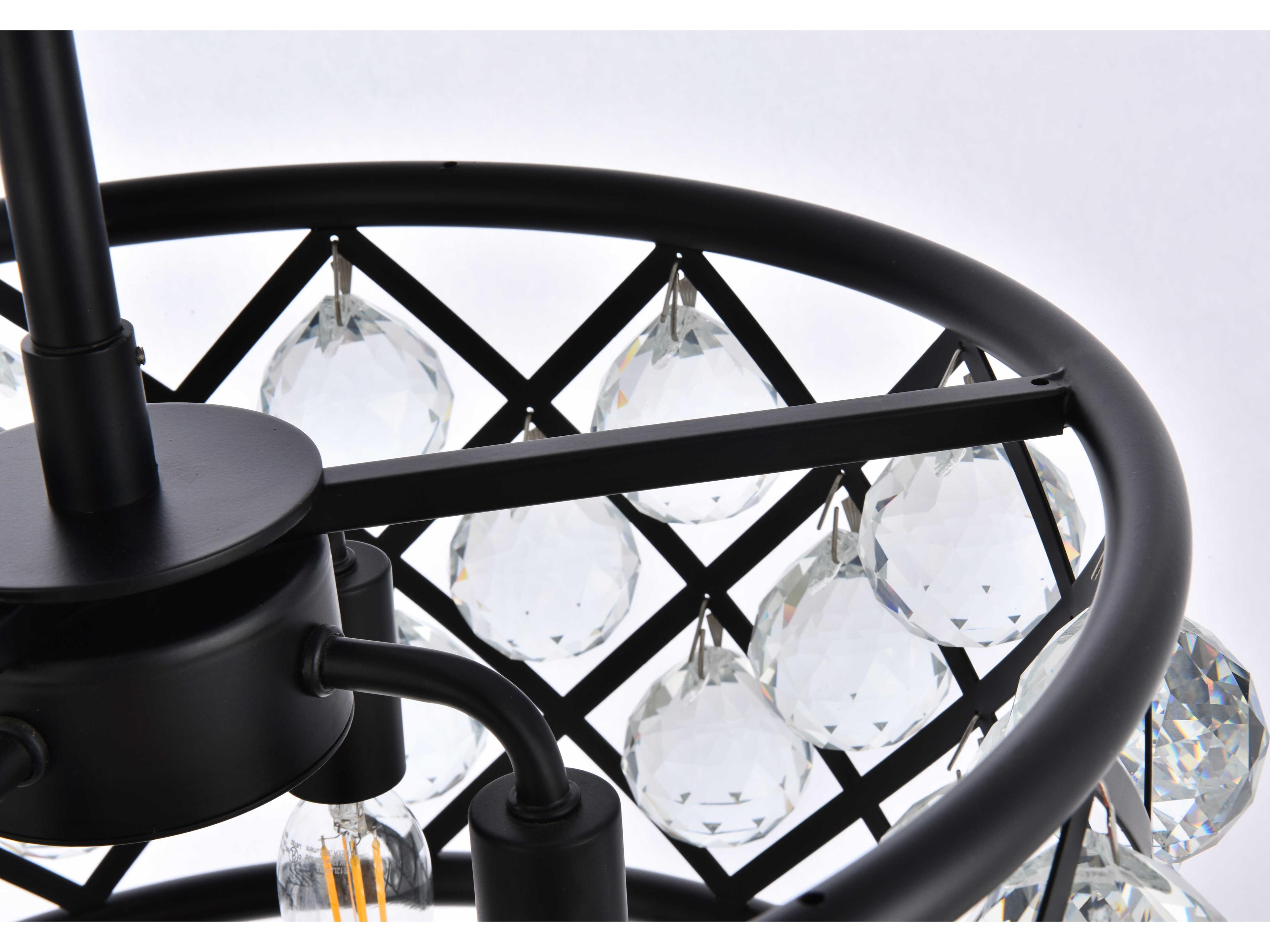 Elegant Lighting Madison 4-Light Matte Black Clear Crystal Drum Pendant