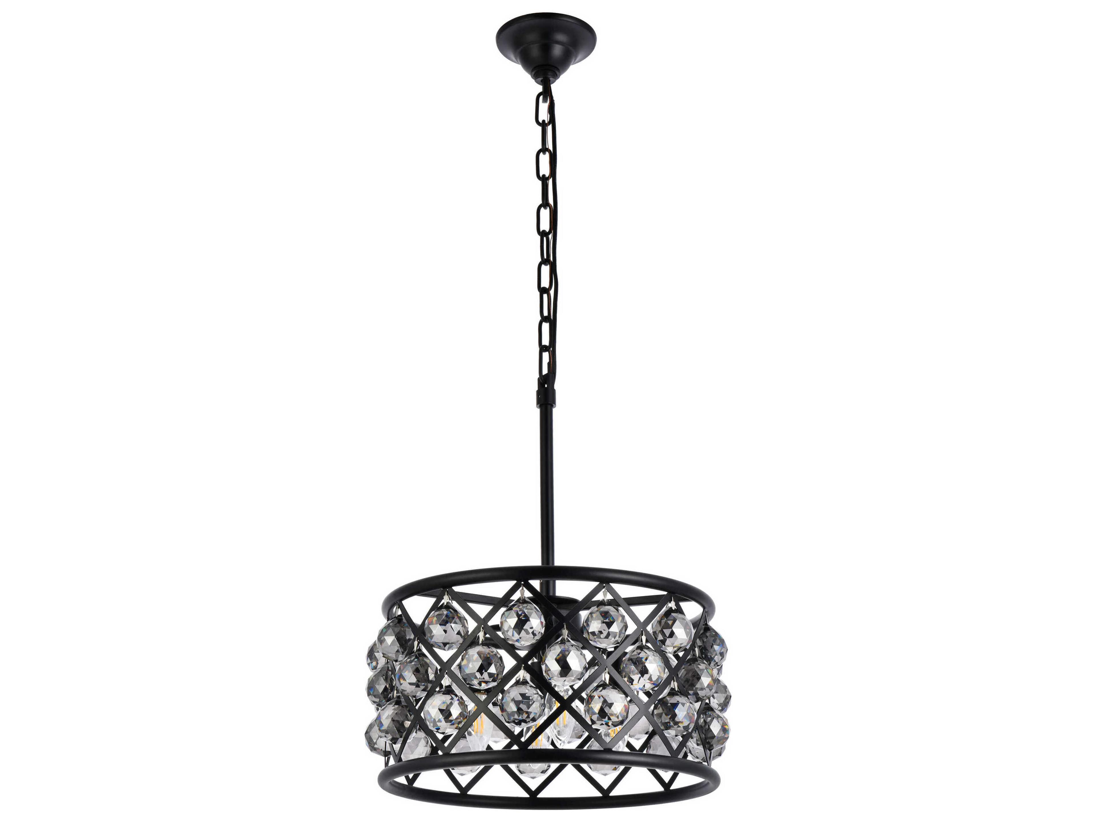 Elegant Lighting Madison 4-Light Matte Black Silver Crystal Drum Pendant