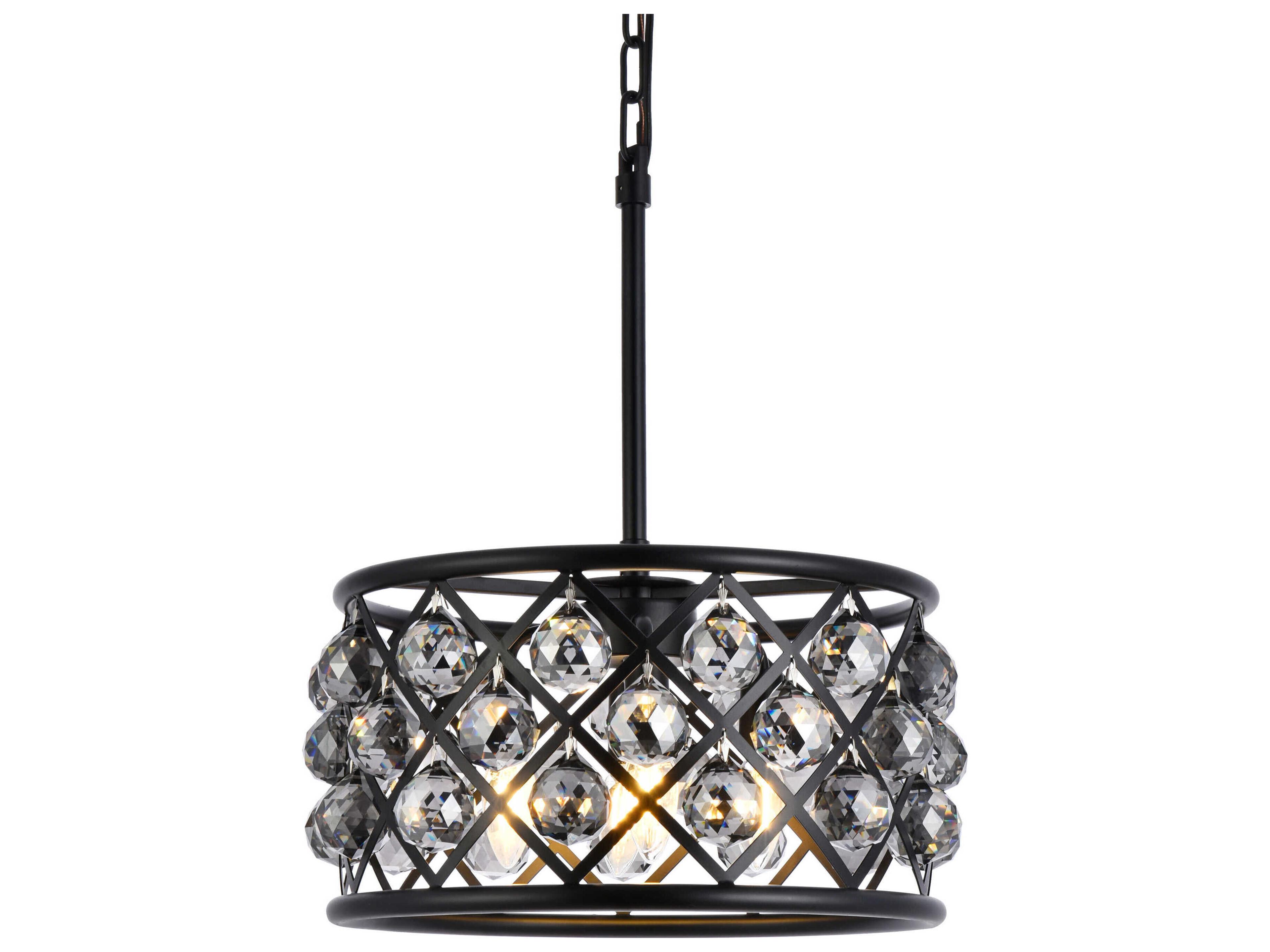 Elegant Lighting Madison 4-Light Matte Black Silver Crystal Drum Pendant
