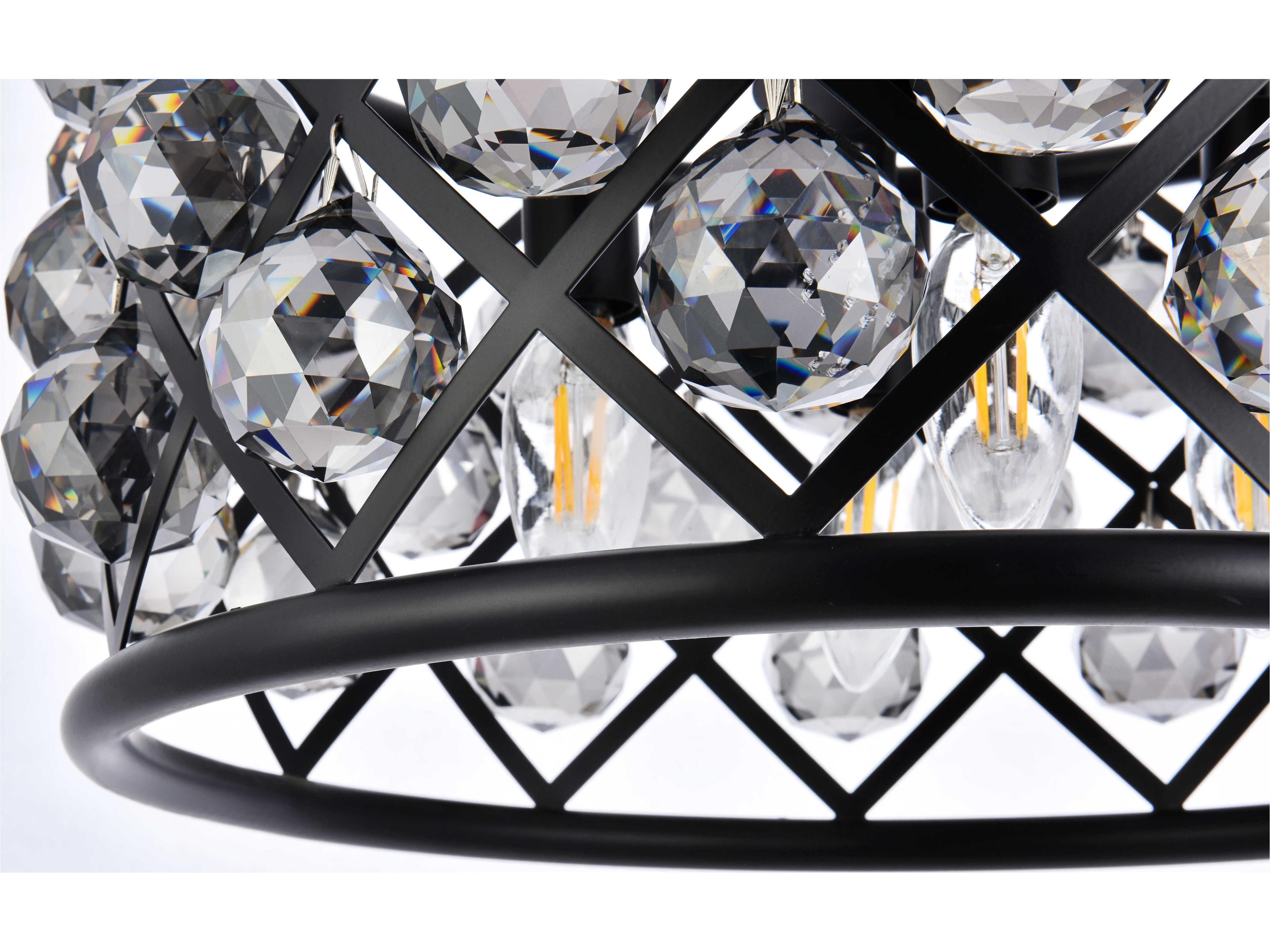 Elegant Lighting Madison 4-Light Matte Black Silver Crystal Drum Pendant