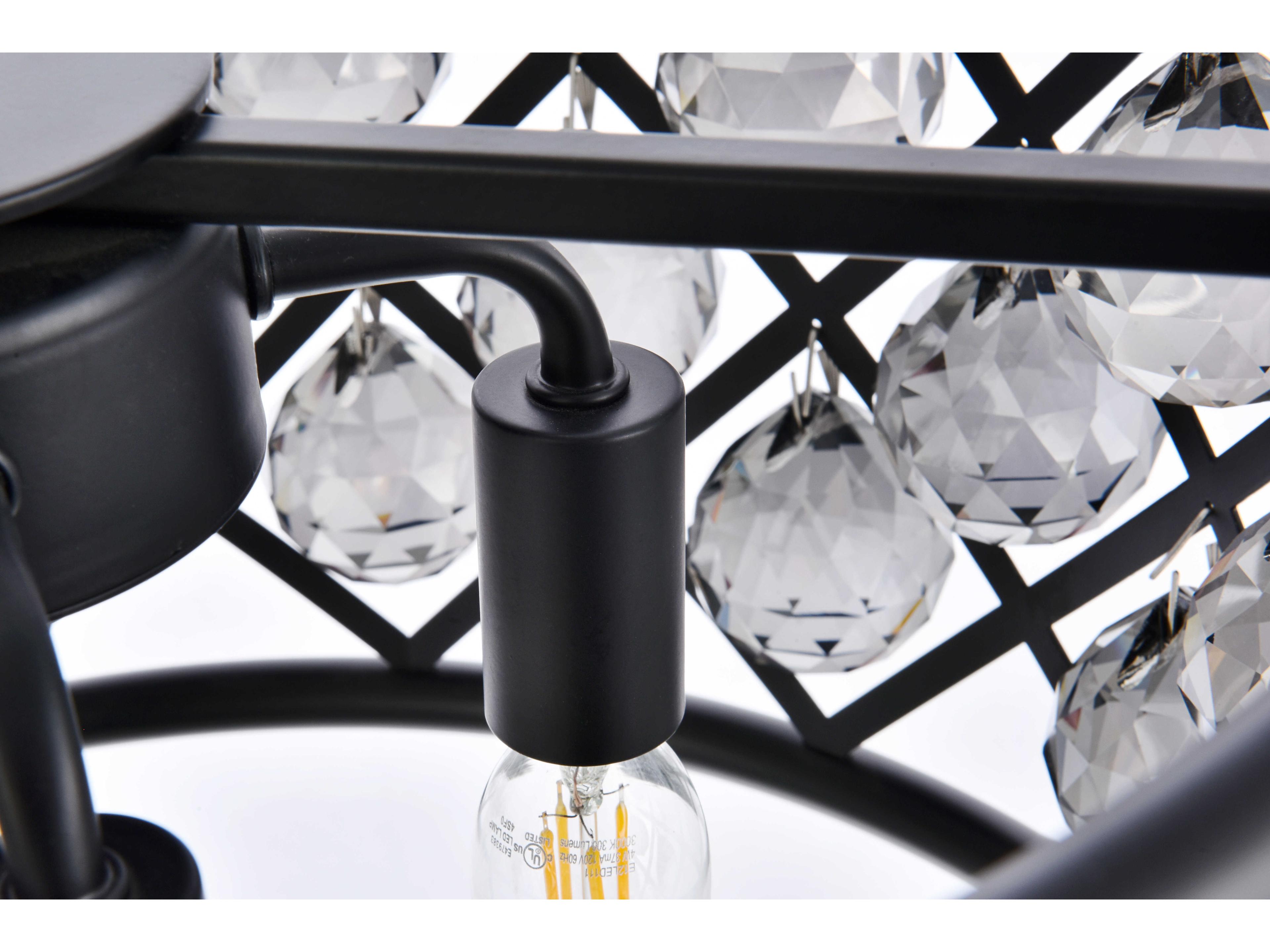 Elegant Lighting Madison 4-Light Matte Black Silver Crystal Drum Pendant