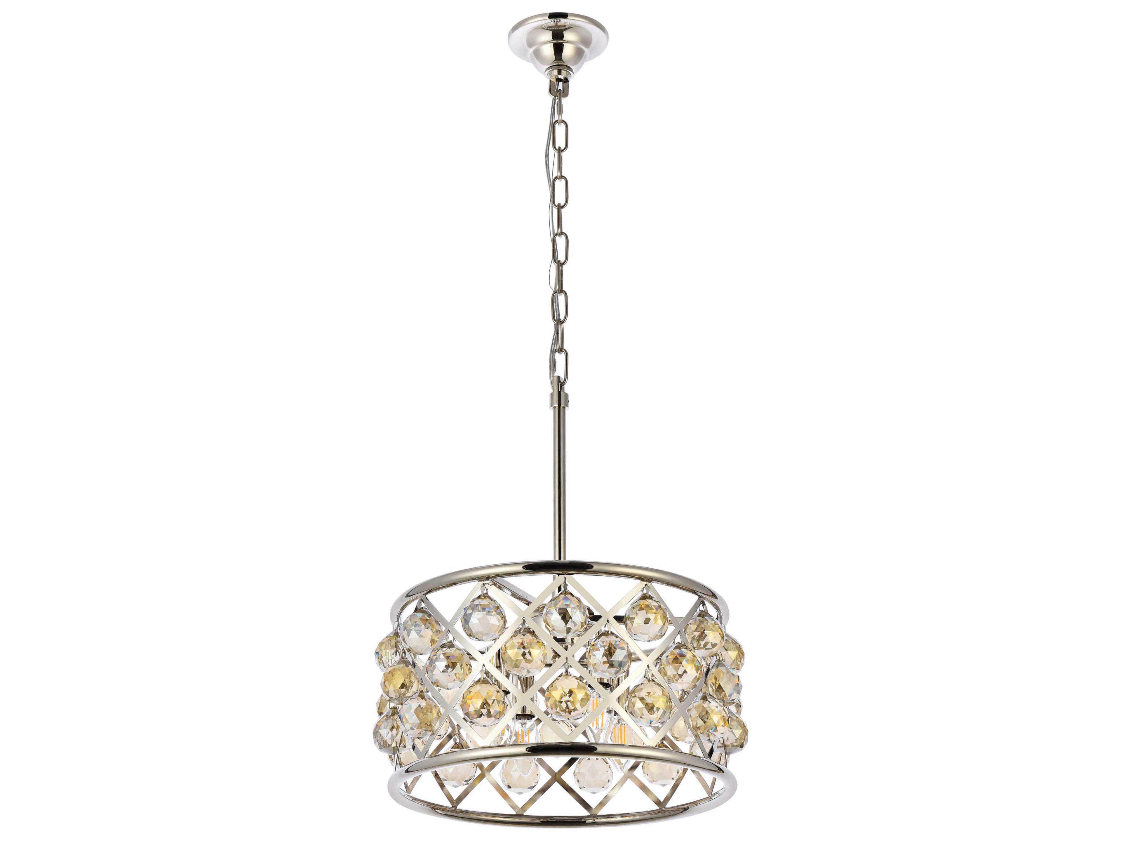 Elegant Lighting Madison 4-Light Polished Nickel Gold Crystal Drum Pendant