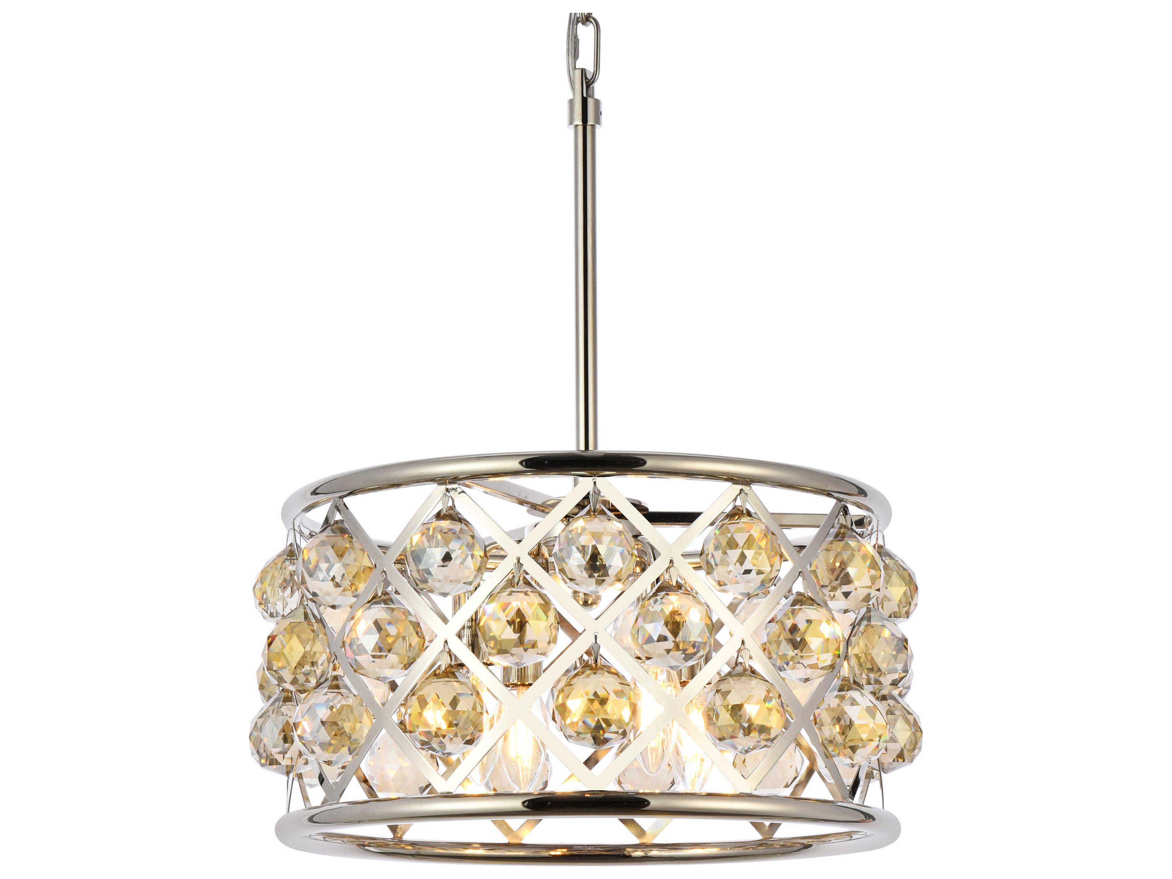 Elegant Lighting Madison 4-Light Polished Nickel Gold Crystal Drum Pendant