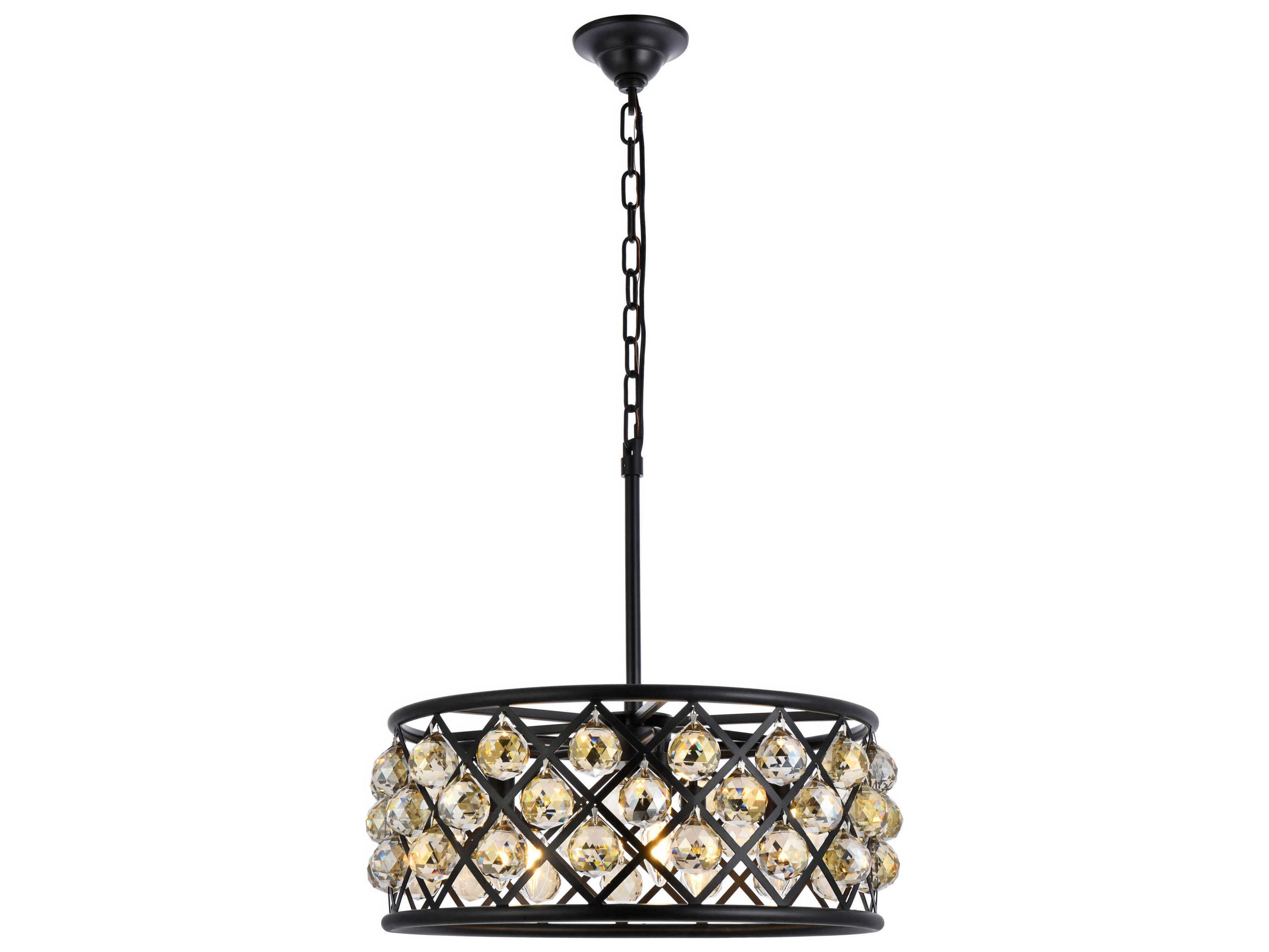 Madison 5-Light Matte Black Gold Crystal Drum Pendant
