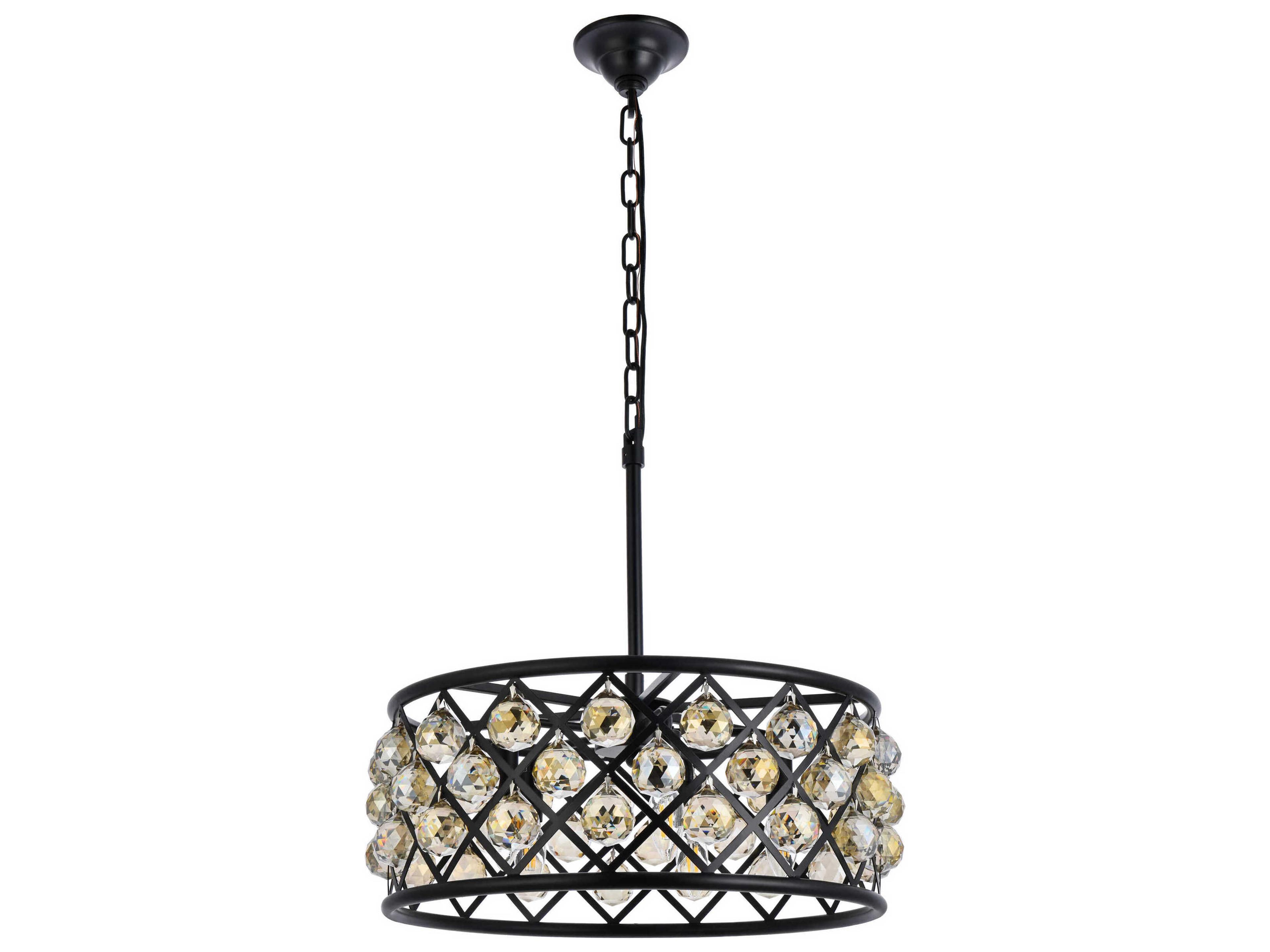 Elegant Lighting Madison 5-Light Matte Black Gold Crystal Drum Pendant