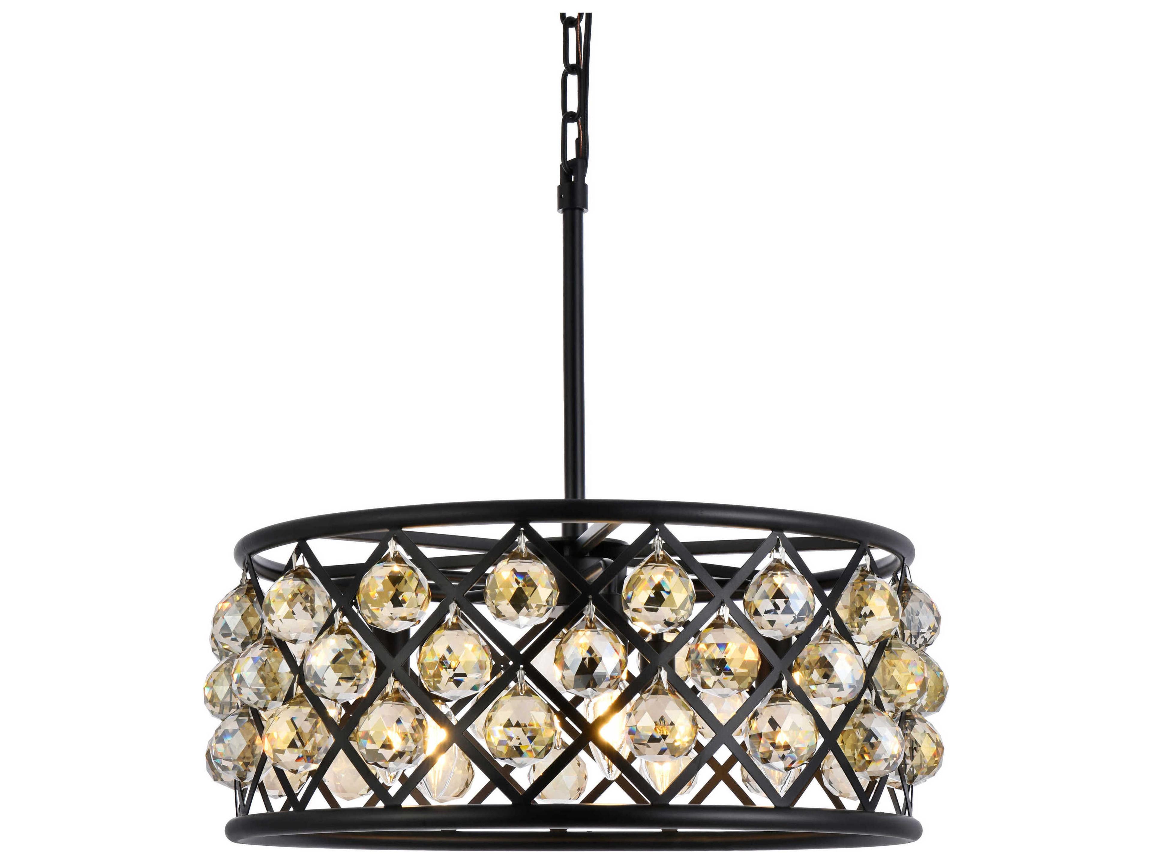Elegant Lighting Madison 5-Light Matte Black Gold Crystal Drum Pendant
