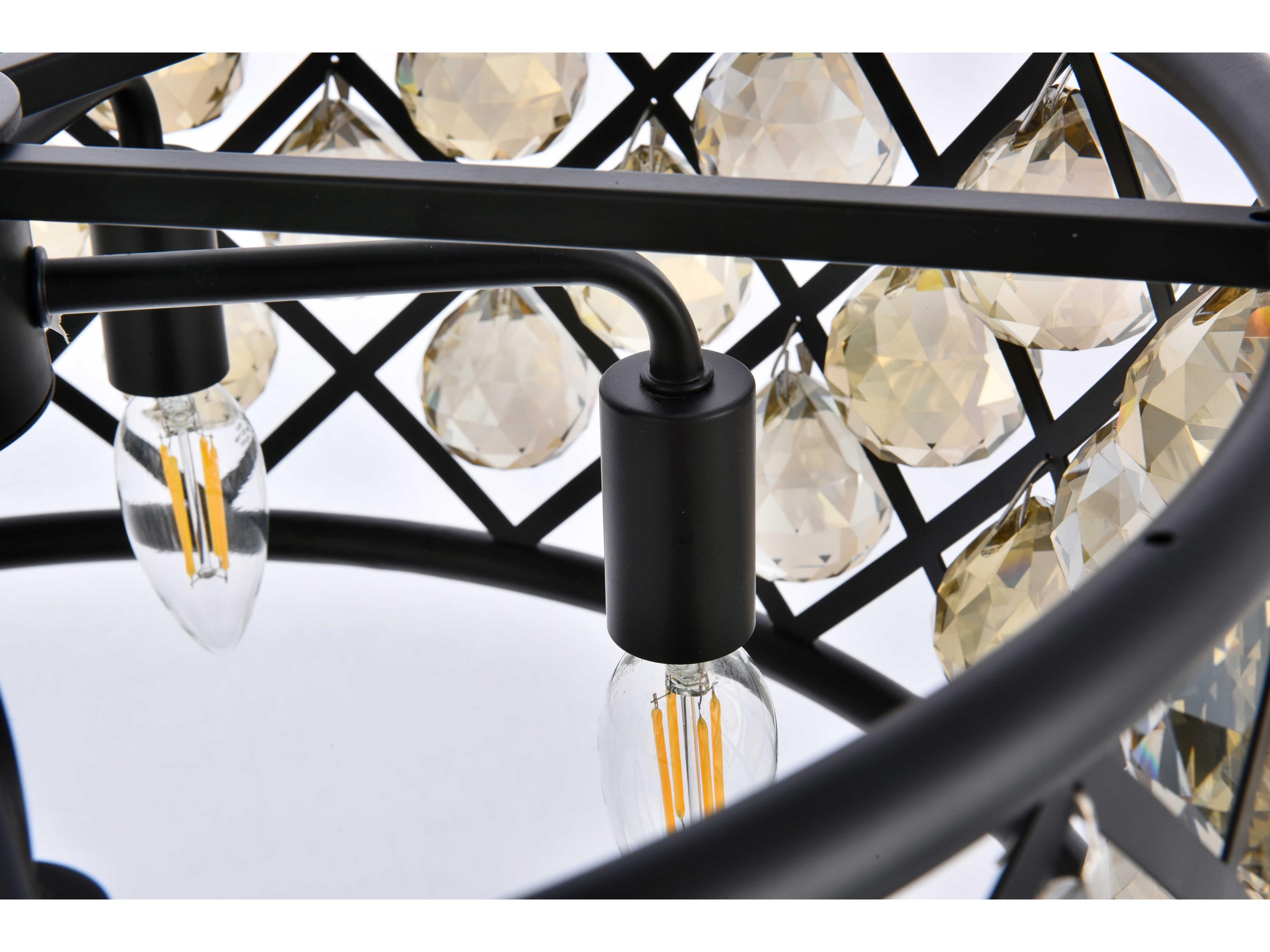 Elegant Lighting Madison 5-Light Matte Black Gold Crystal Drum Pendant
