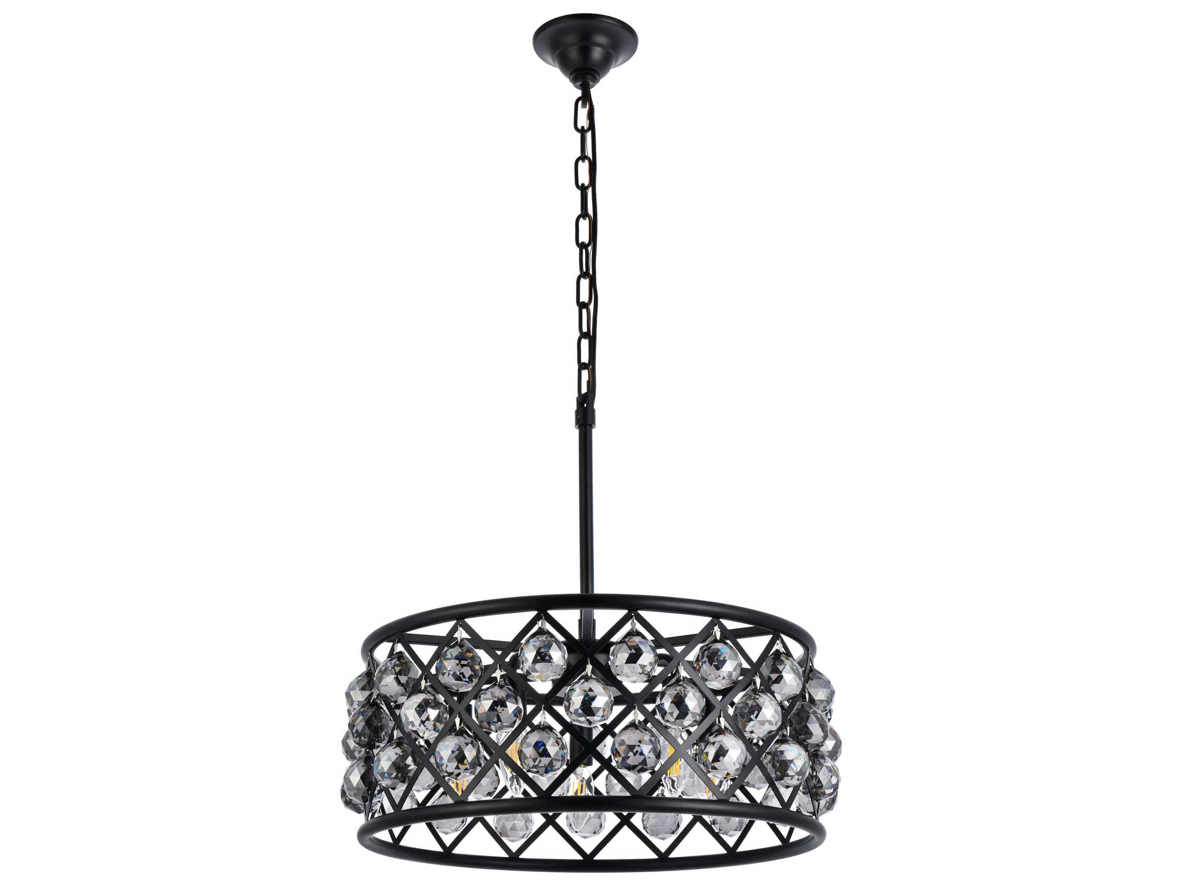 Elegant Lighting Madison 5-Light Matte Black Silver Crystal Drum Pendant