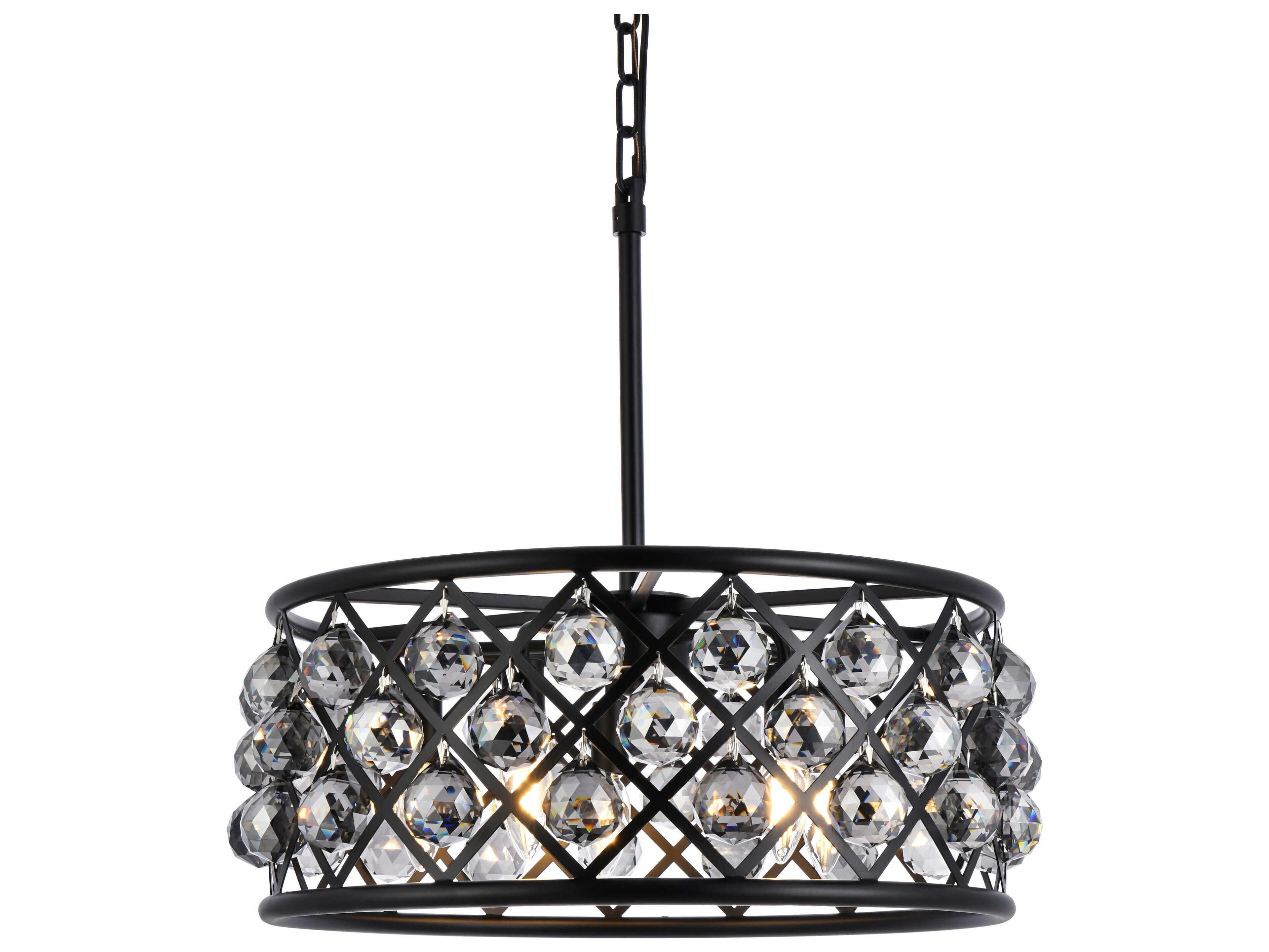 Elegant Lighting Madison 5-Light Matte Black Silver Crystal Drum Pendant