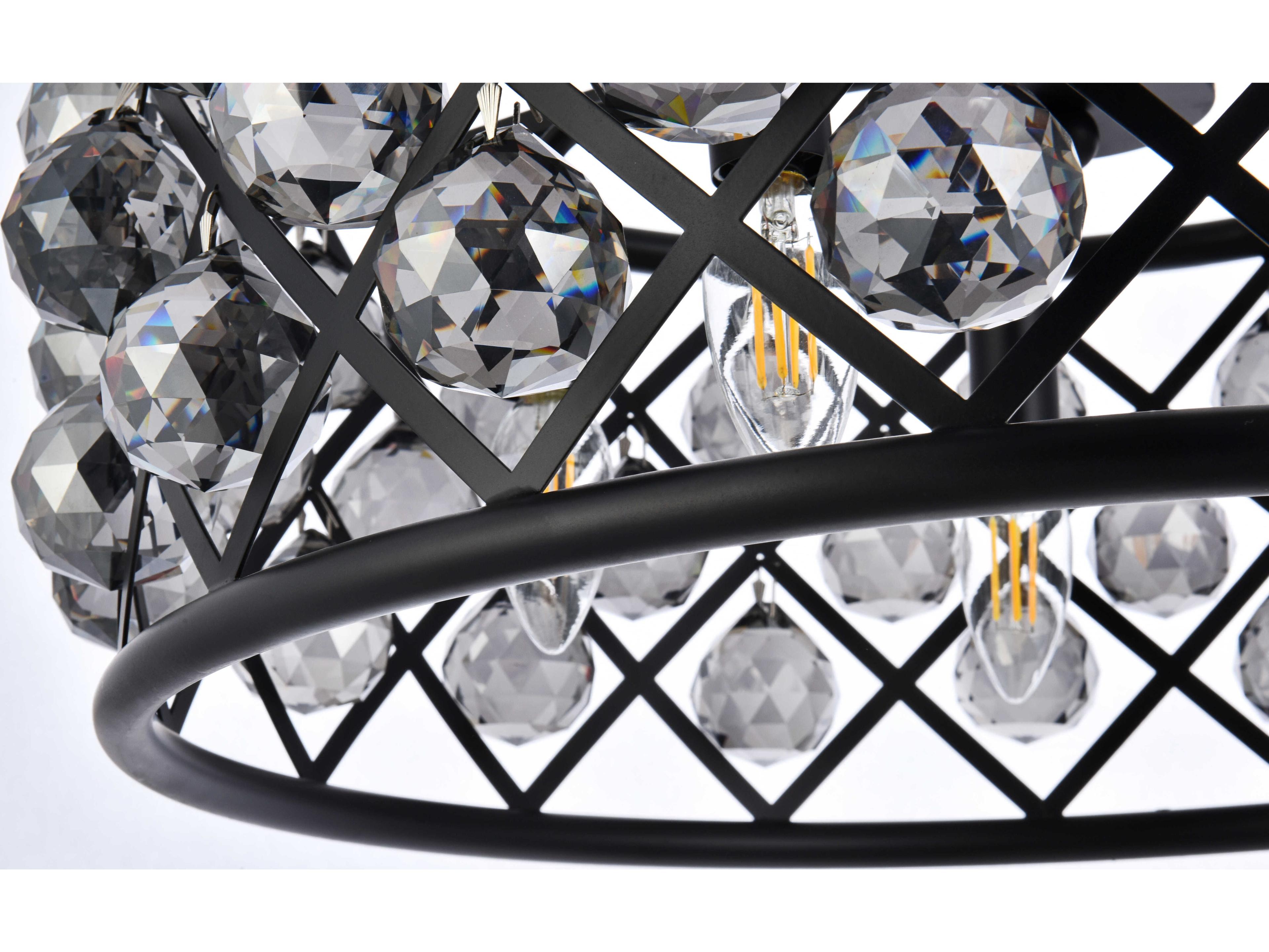 Elegant Lighting Madison 5-Light Matte Black Silver Crystal Drum Pendant