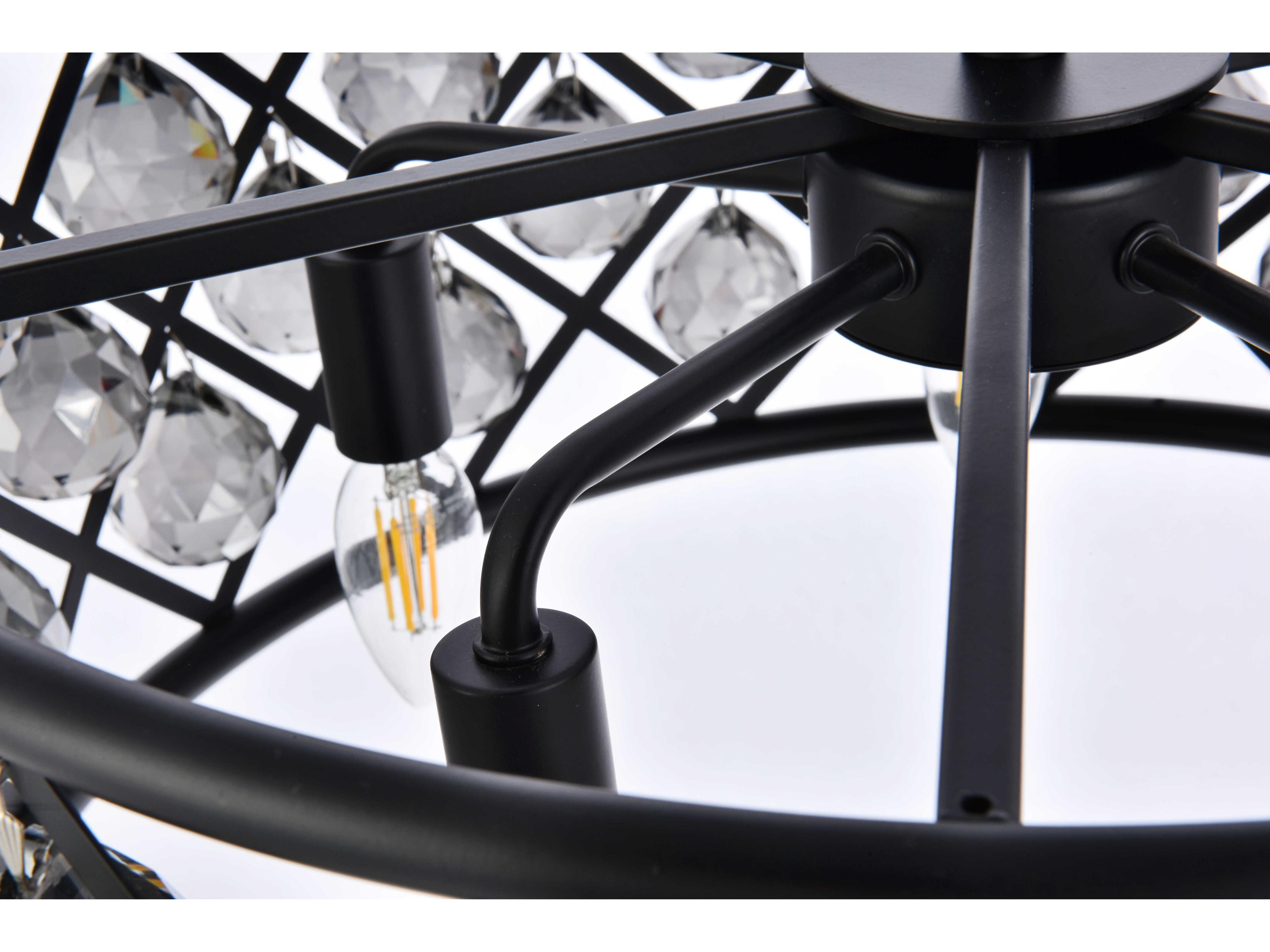 Elegant Lighting Madison 5-Light Matte Black Silver Crystal Drum Pendant
