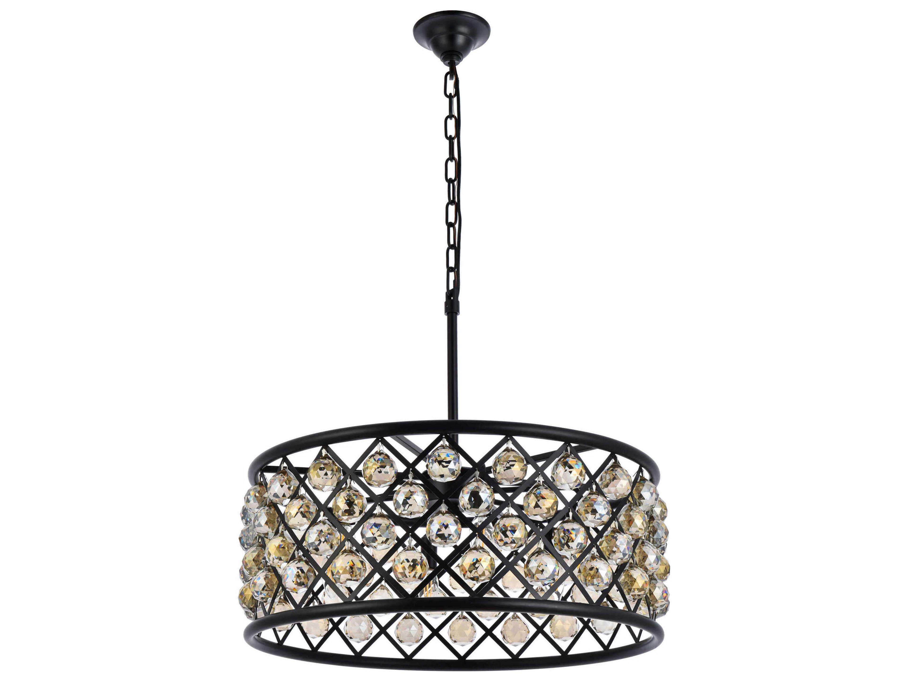 Elegant Lighting Madison 6-Light Matte Black Crystal Drum Pendant