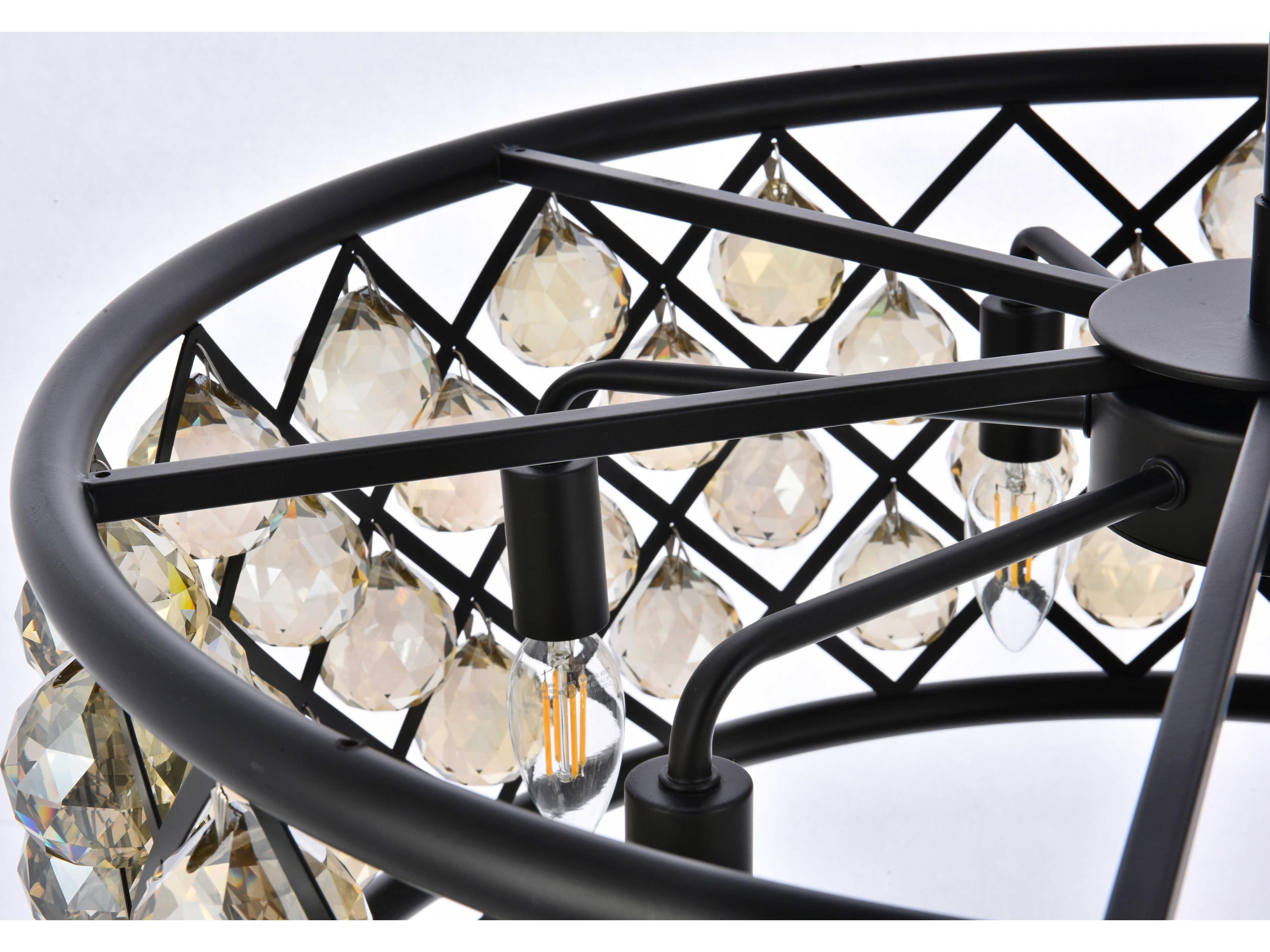 Elegant Lighting Madison 6-Light Matte Black Crystal Drum Pendant