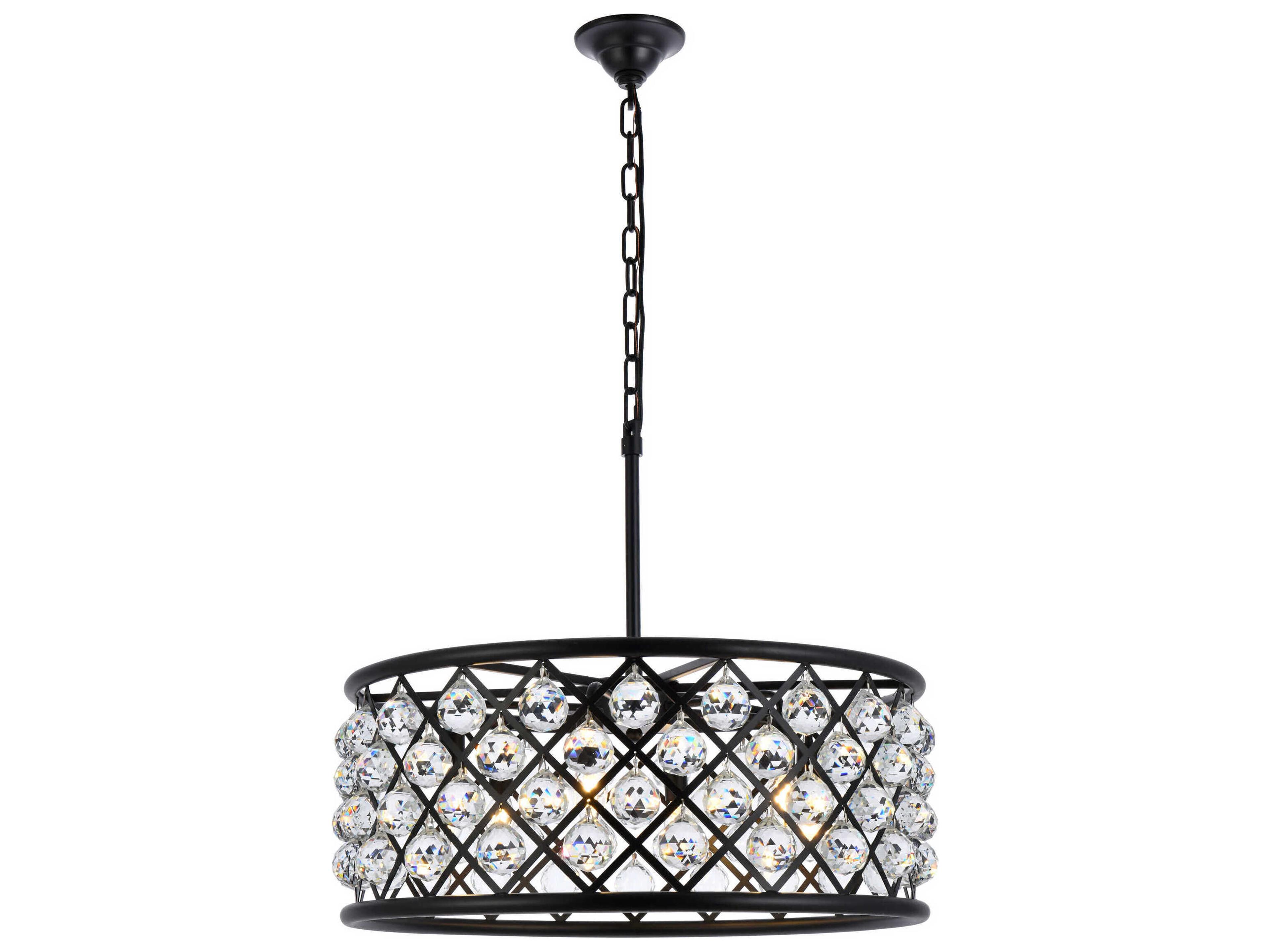 Madison 6-Light Matte Black Clear Crystal Drum Pendant