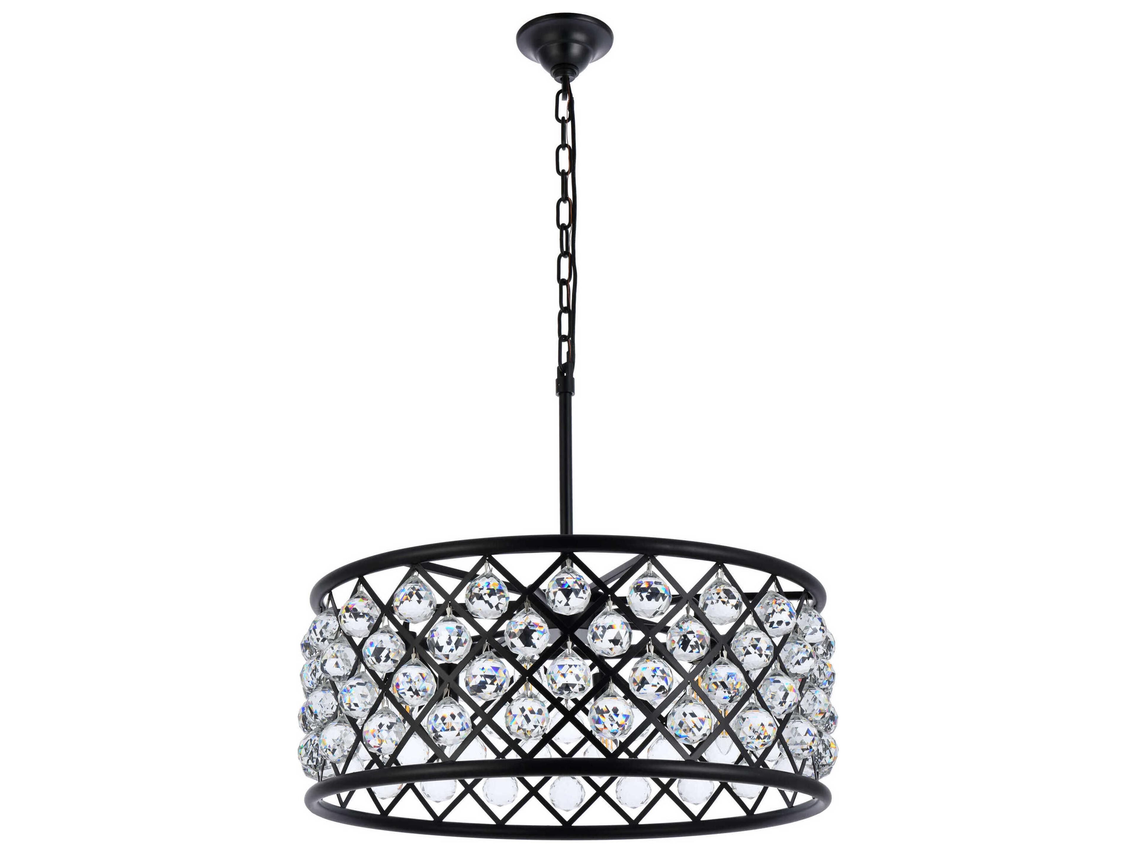Elegant Lighting Madison 6-Light Matte Black Clear Crystal Drum Pendant