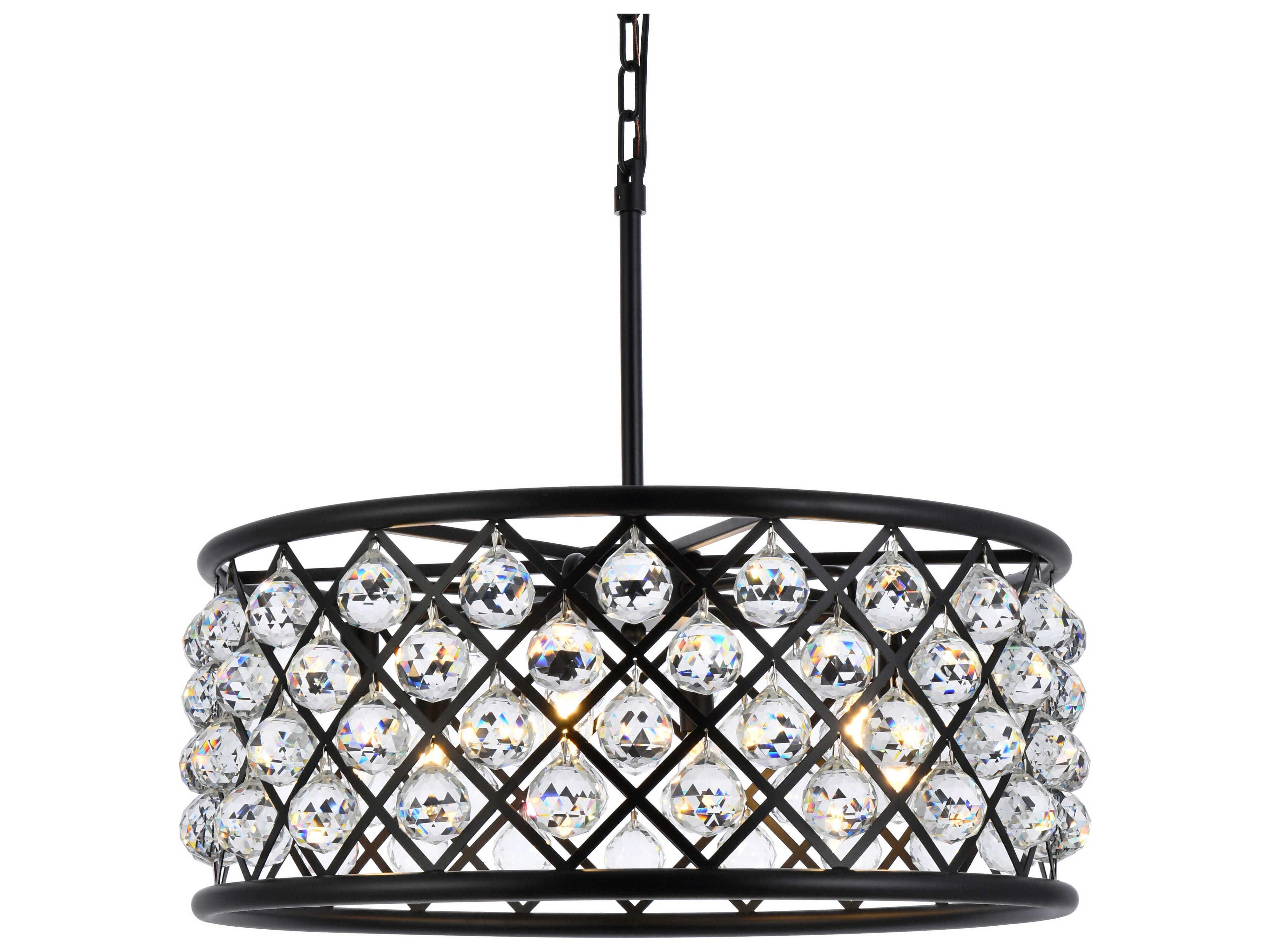 Elegant Lighting Madison 6-Light Matte Black Clear Crystal Drum Pendant