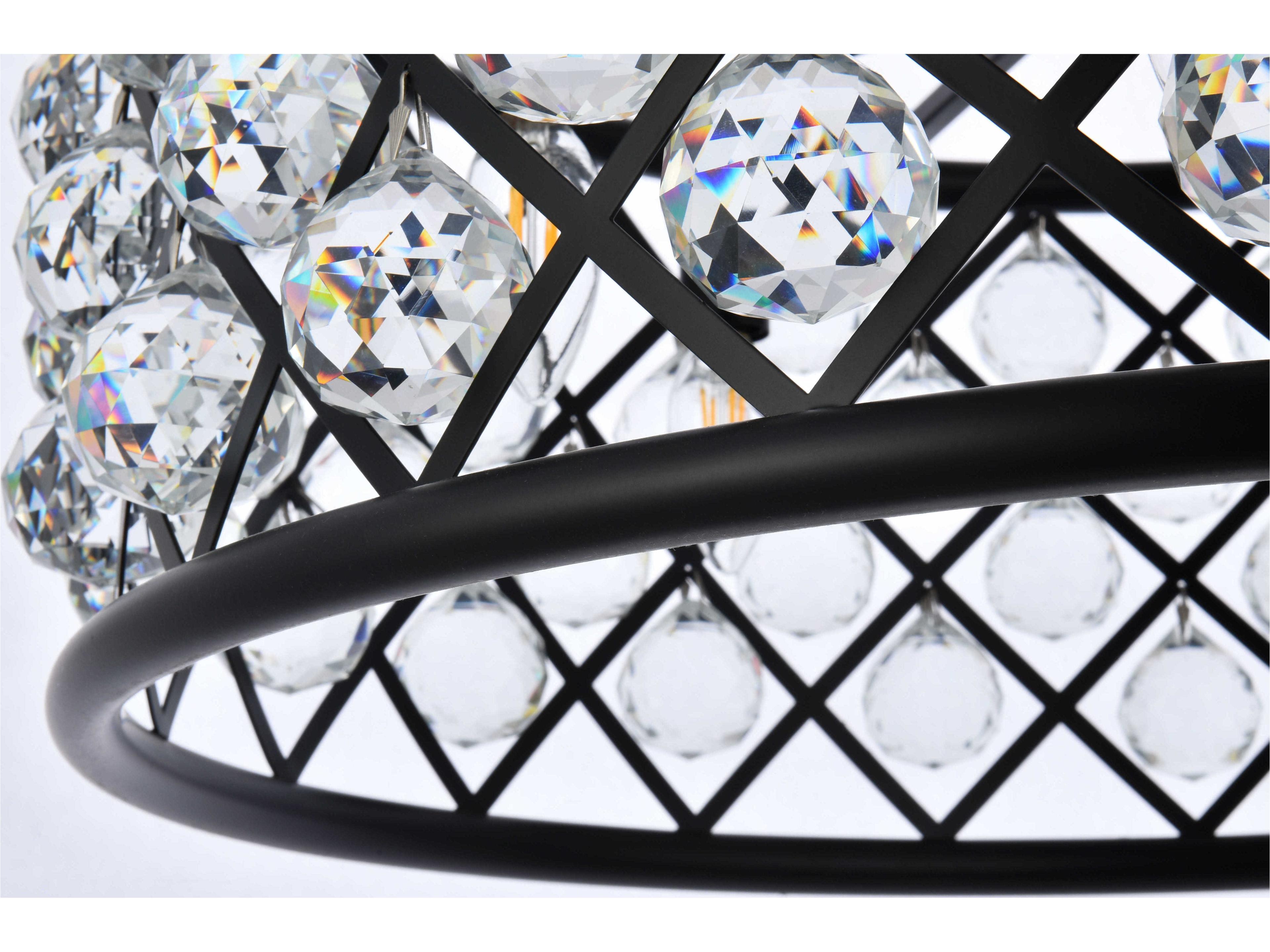 Elegant Lighting Madison 6-Light Matte Black Clear Crystal Drum Pendant