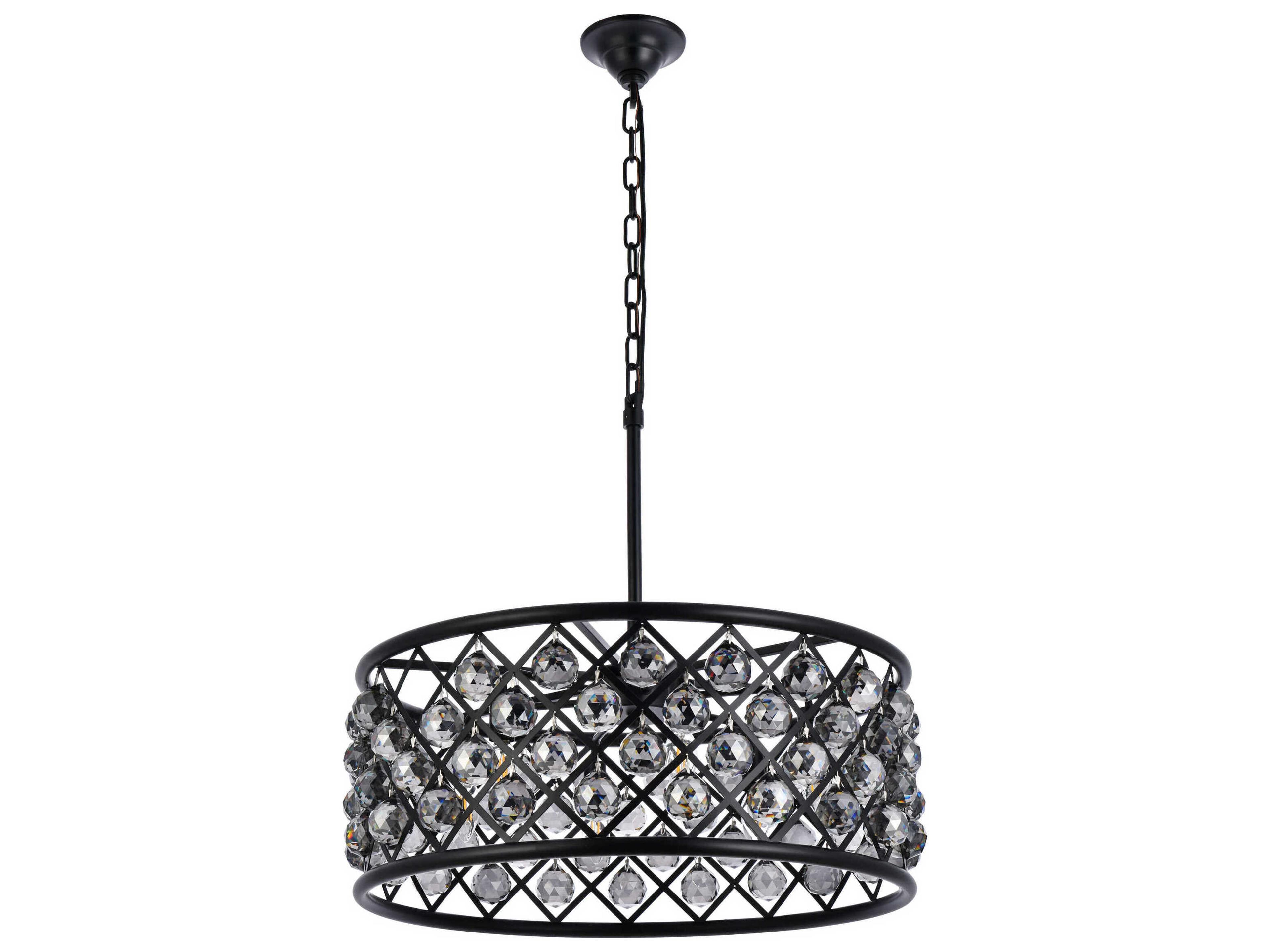 Elegant Lighting Madison 6-Light Matte Black Silver Crystal Drum Pendant