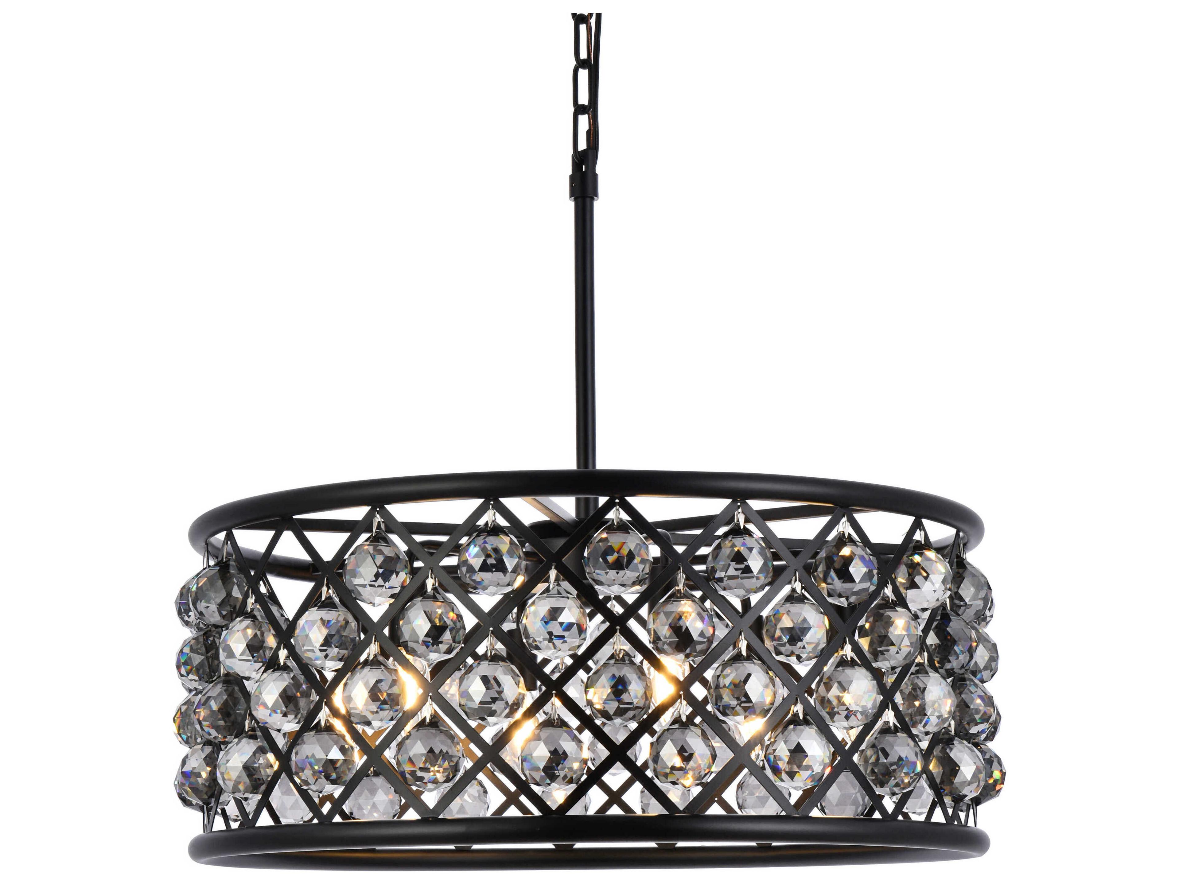 Elegant Lighting Madison 6-Light Matte Black Silver Crystal Drum Pendant
