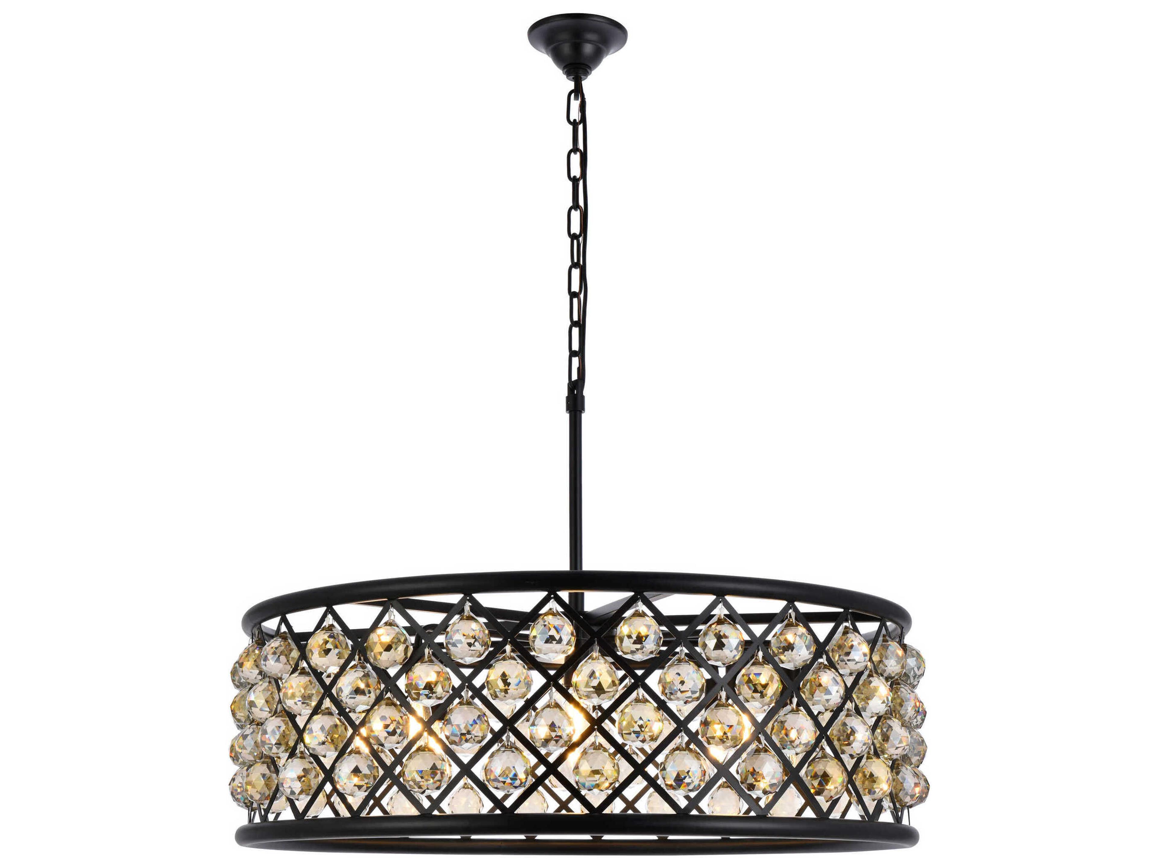 Elegant Lighting Madison 8-Light Matte Black Gold Crystal Drum Pendant