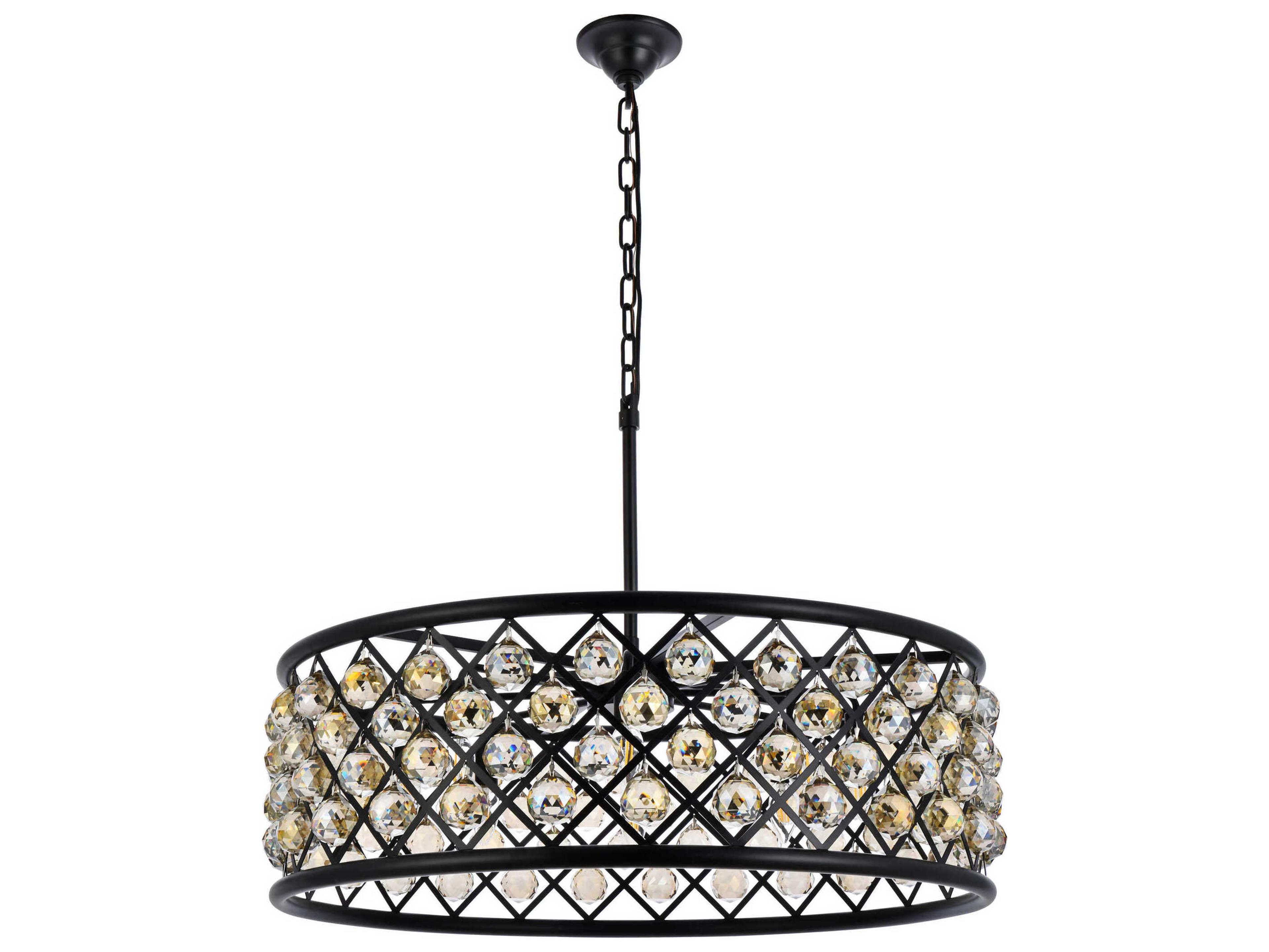 Elegant Lighting Madison 8-Light Matte Black Gold Crystal Drum Pendant