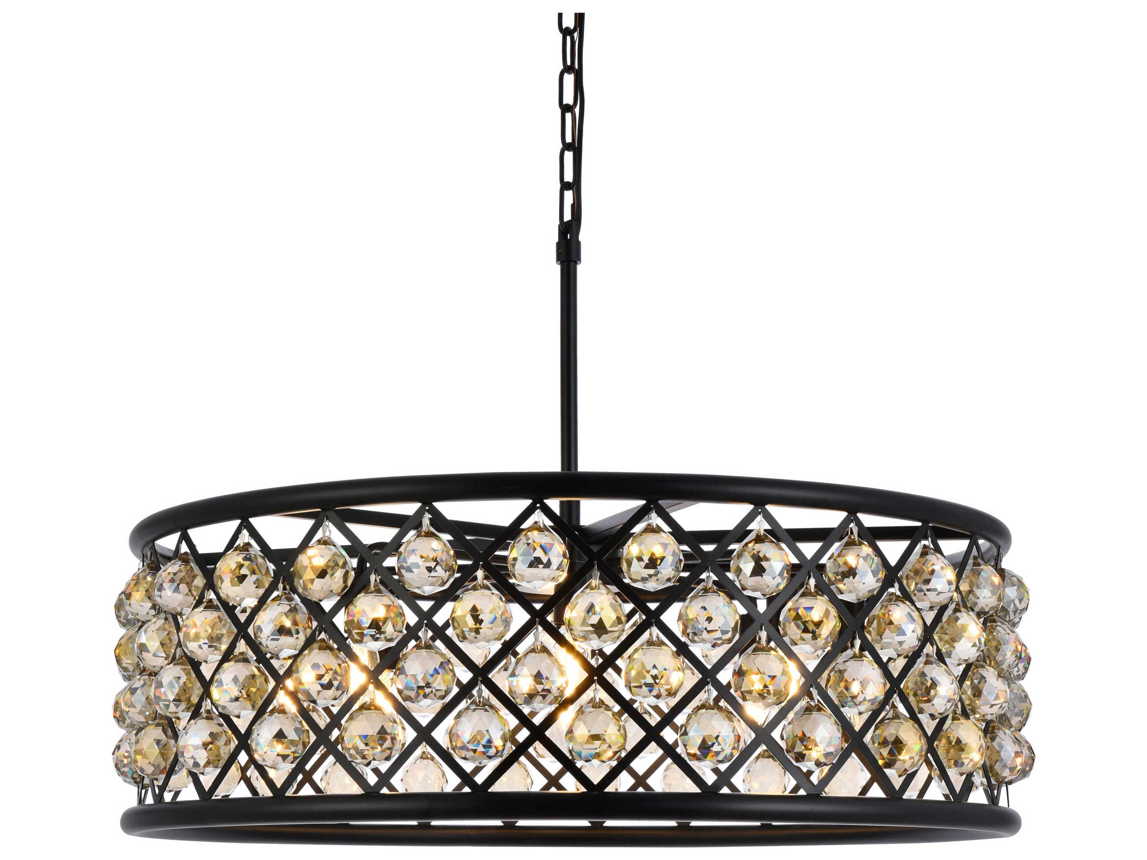Elegant Lighting Madison 8-Light Matte Black Gold Crystal Drum Pendant