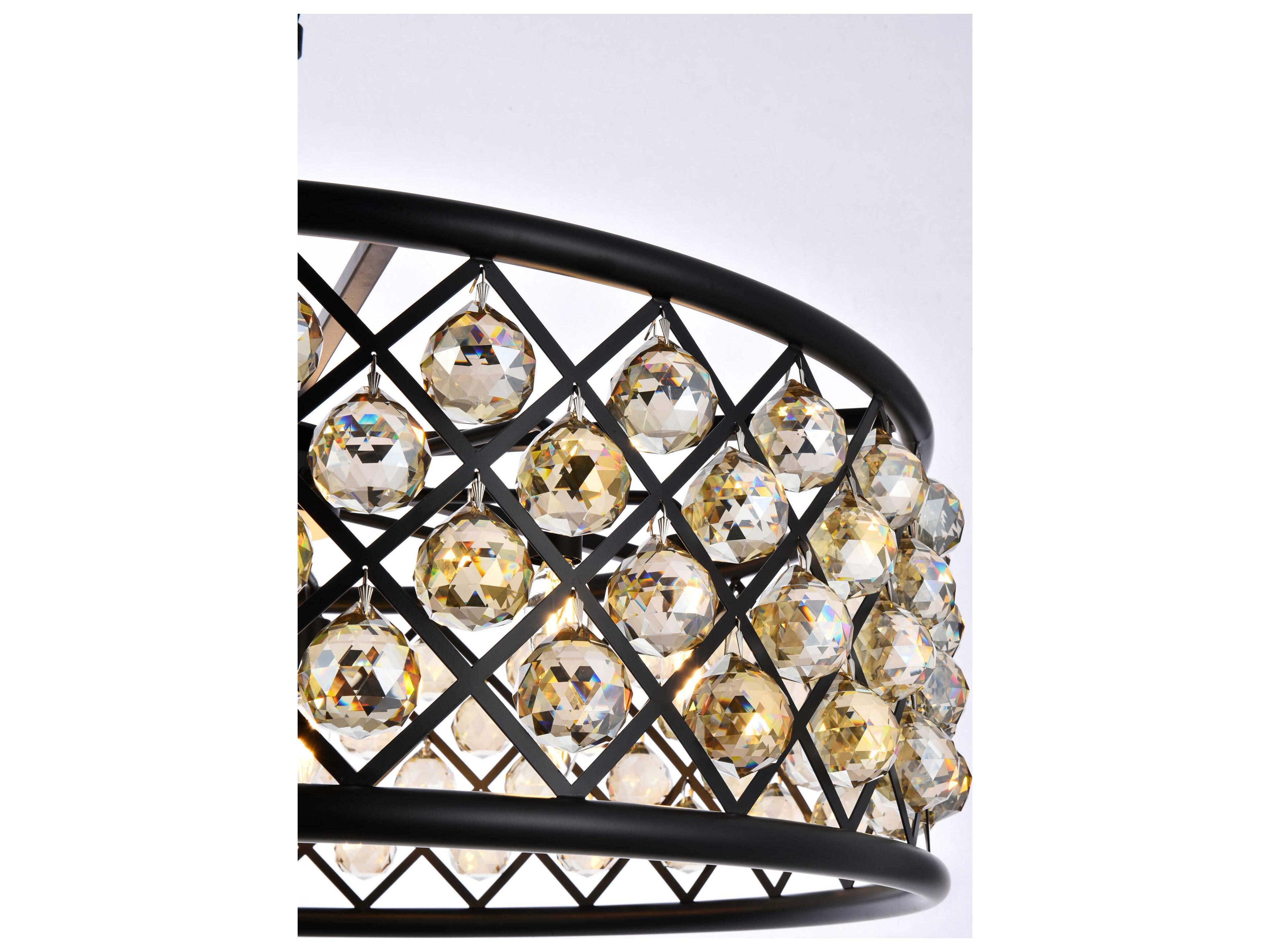 Elegant Lighting Madison 8-Light Matte Black Gold Crystal Drum Pendant