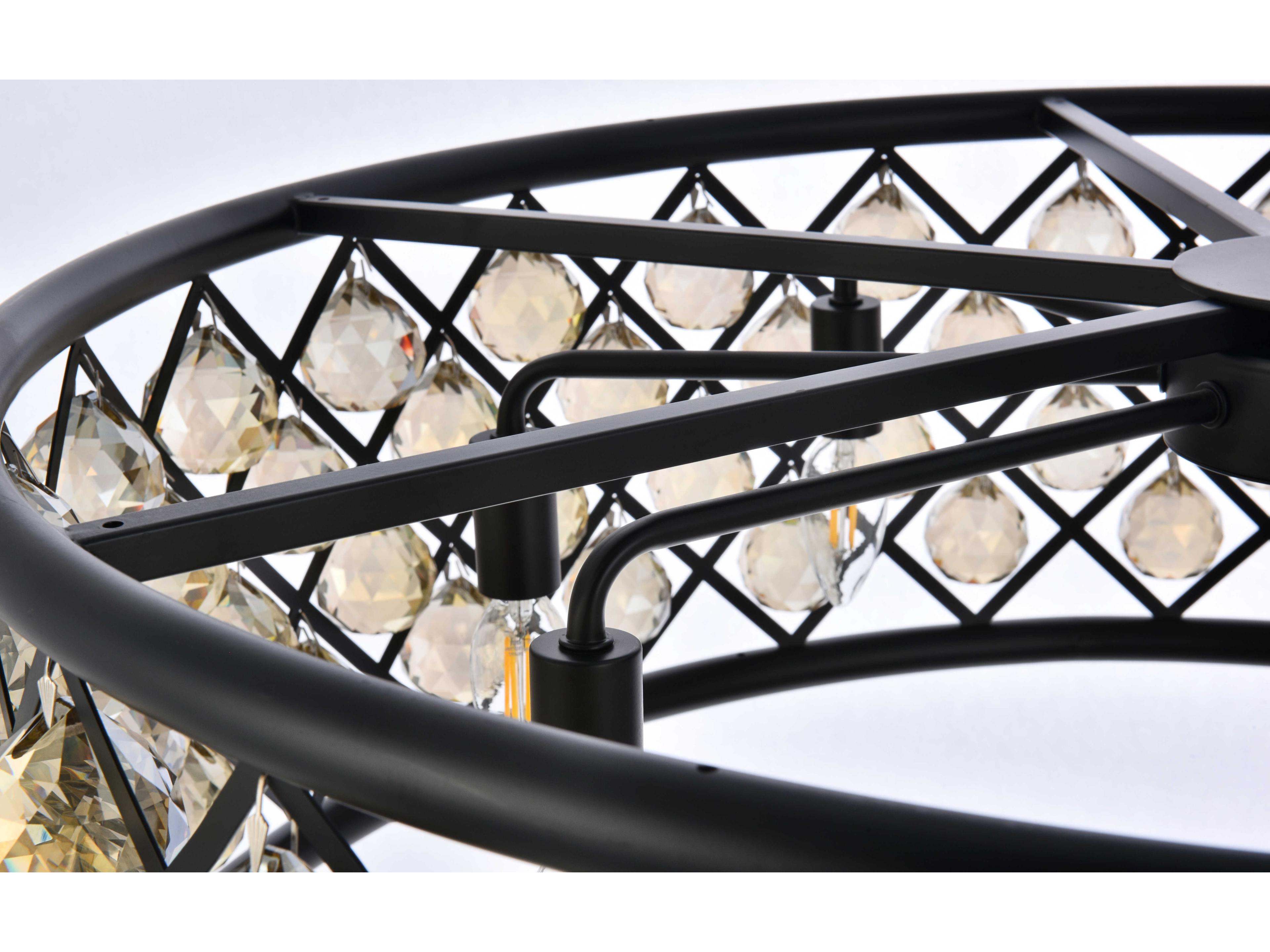 Elegant Lighting Madison 8-Light Matte Black Gold Crystal Drum Pendant