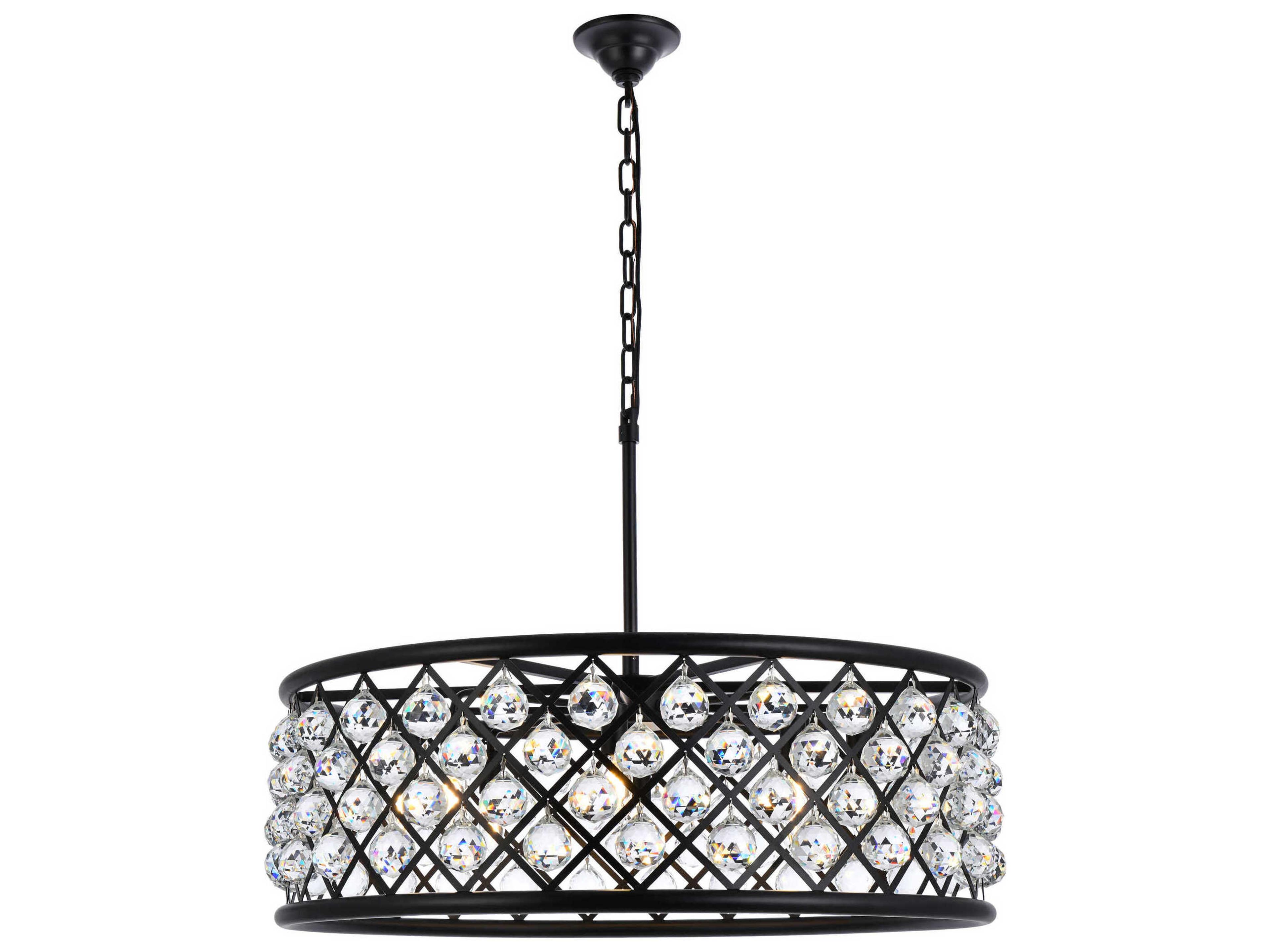 Madison 8-Light Matte Black Clear Crystal Drum Pendant