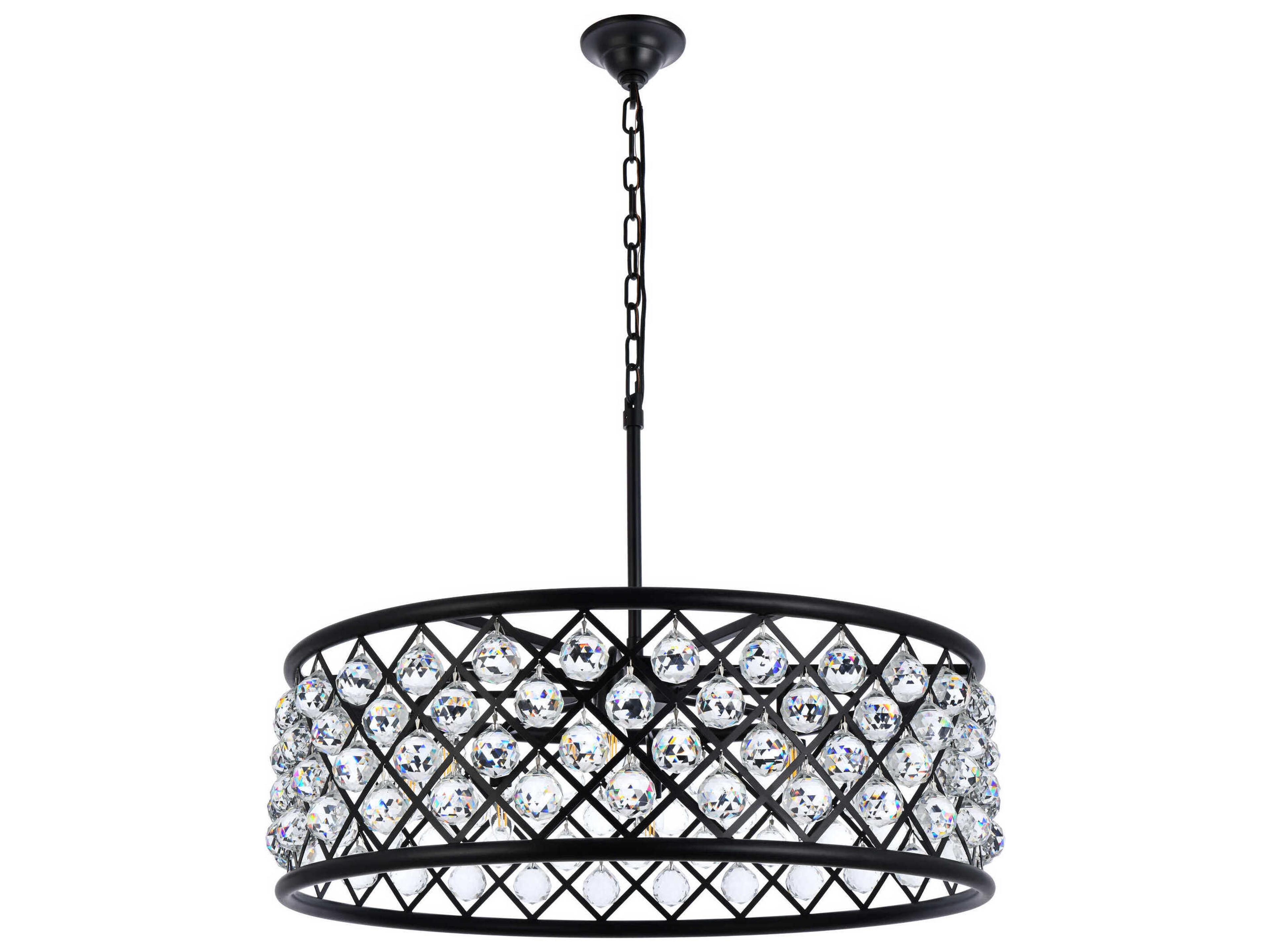 Elegant Lighting Madison 8-Light Matte Black Clear Crystal Drum Pendant