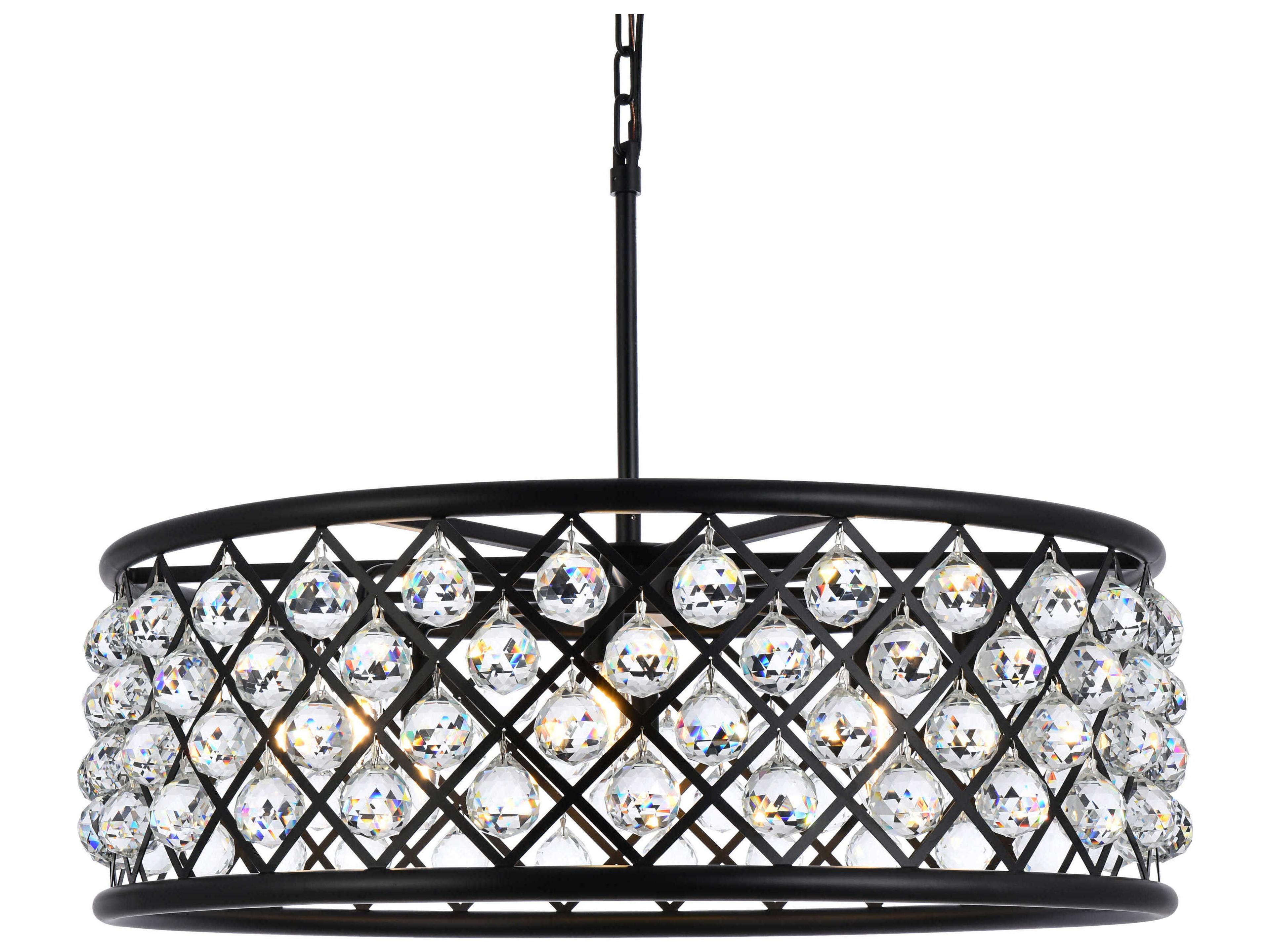 Elegant Lighting Madison 8-Light Matte Black Clear Crystal Drum Pendant