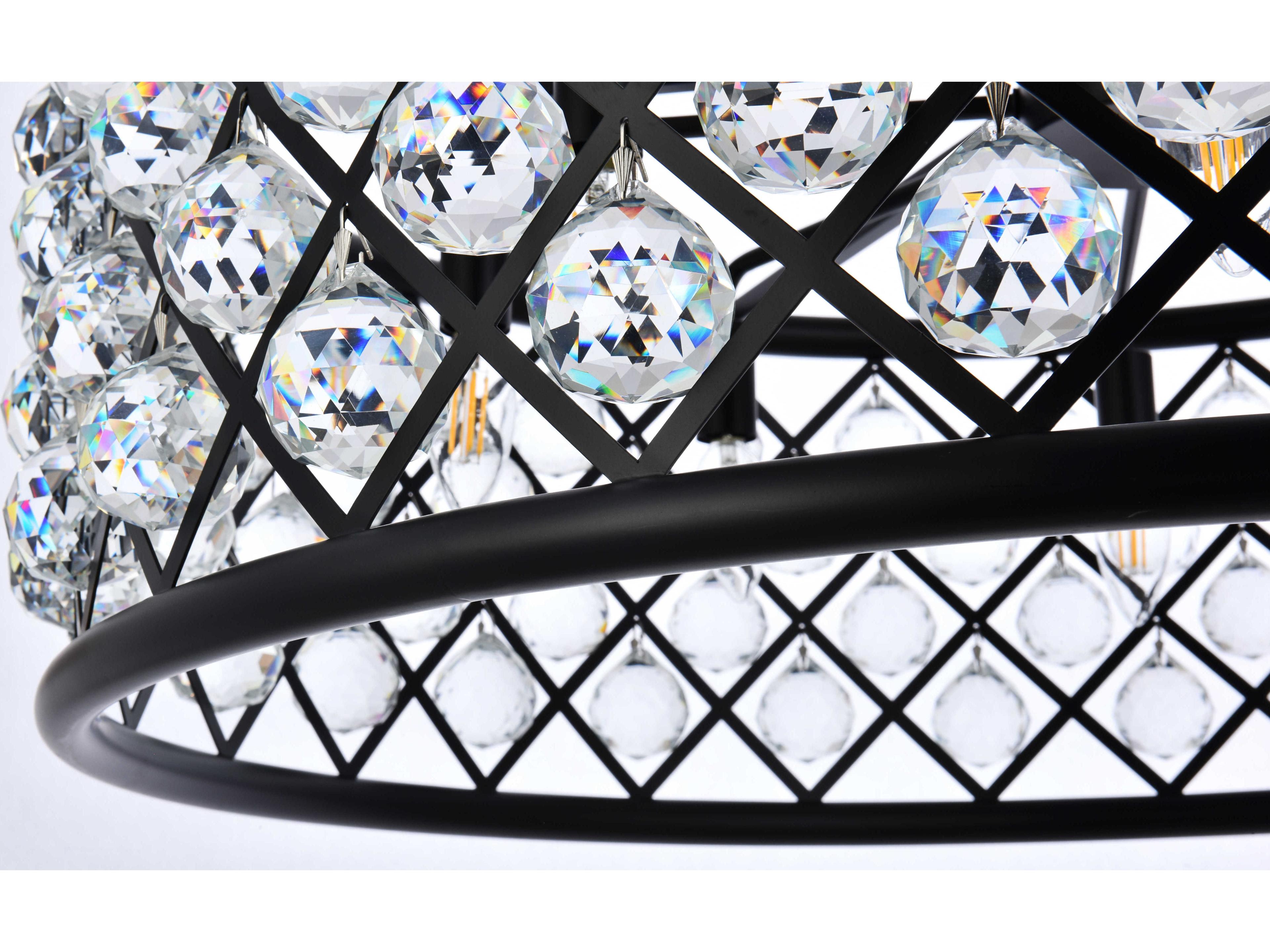Elegant Lighting Madison 8-Light Matte Black Clear Crystal Drum Pendant