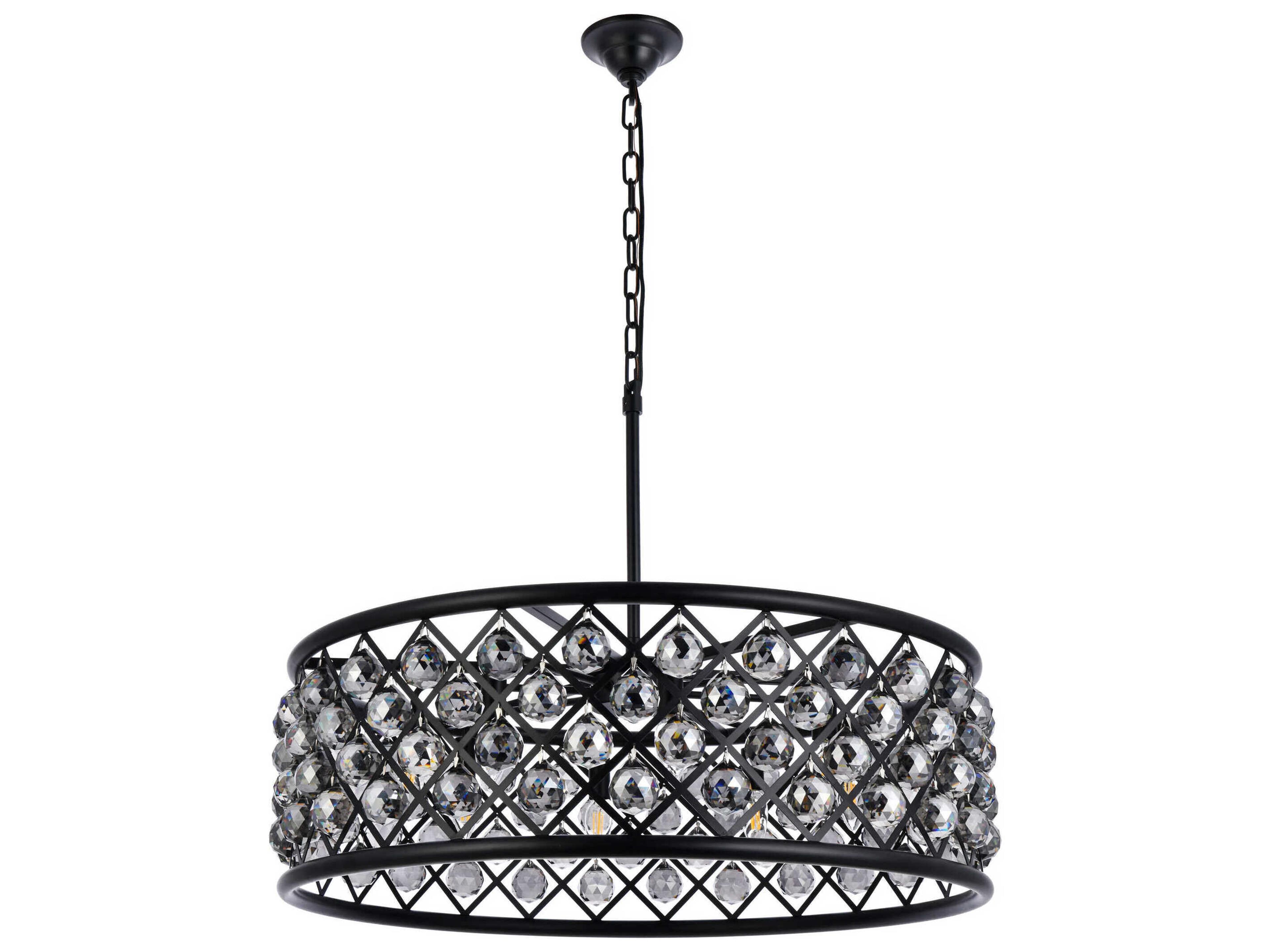 Elegant Lighting Madison 8-Light Matte Black Silver Crystal Drum Pendant