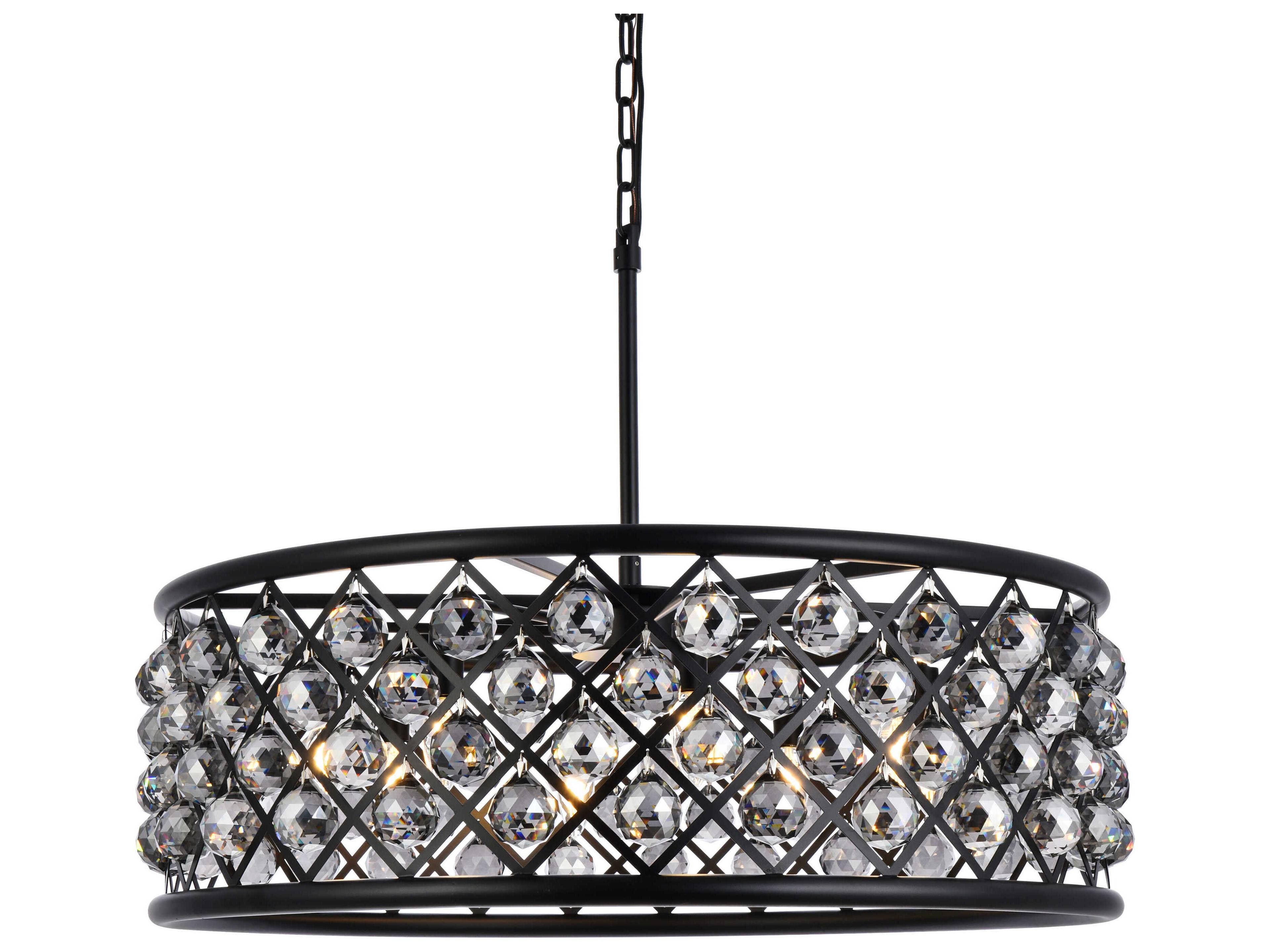 Elegant Lighting Madison 8-Light Matte Black Silver Crystal Drum Pendant