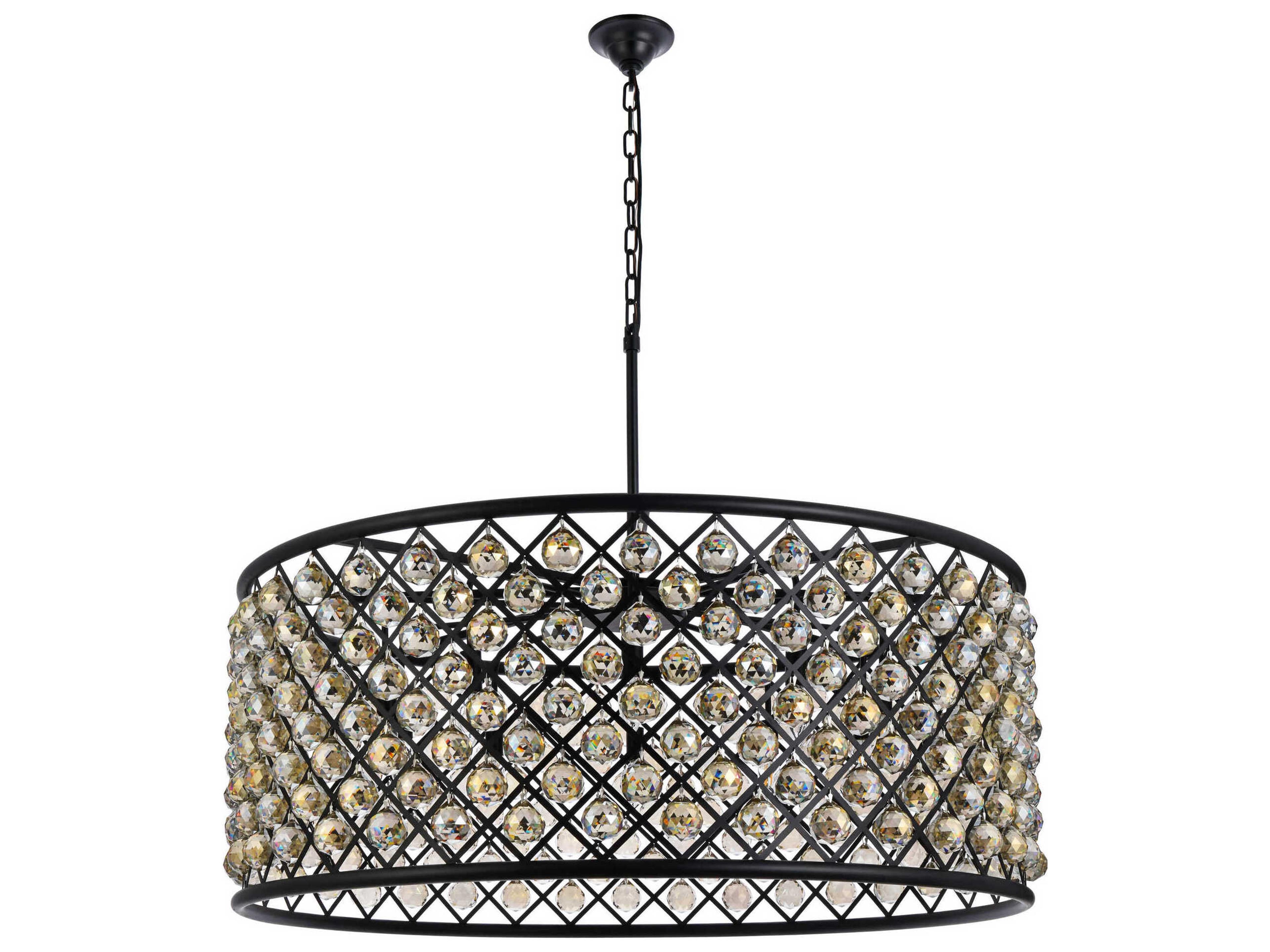 Elegant Lighting Madison 10-Light Matte Black Crystal Drum Chandelier