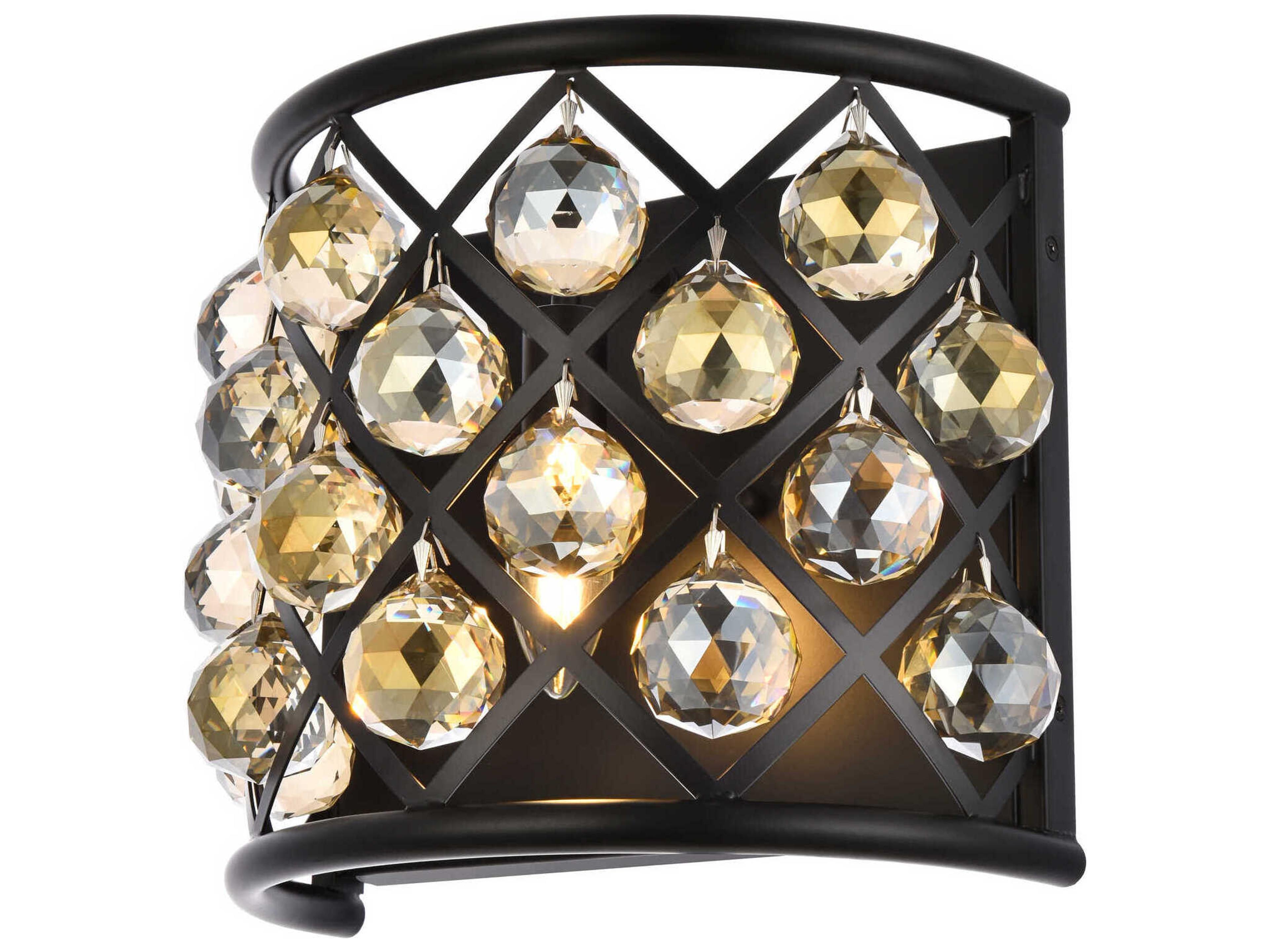 Elegant Lighting Madison 1-Light Matte Black Gold Crystal Wall Sconce