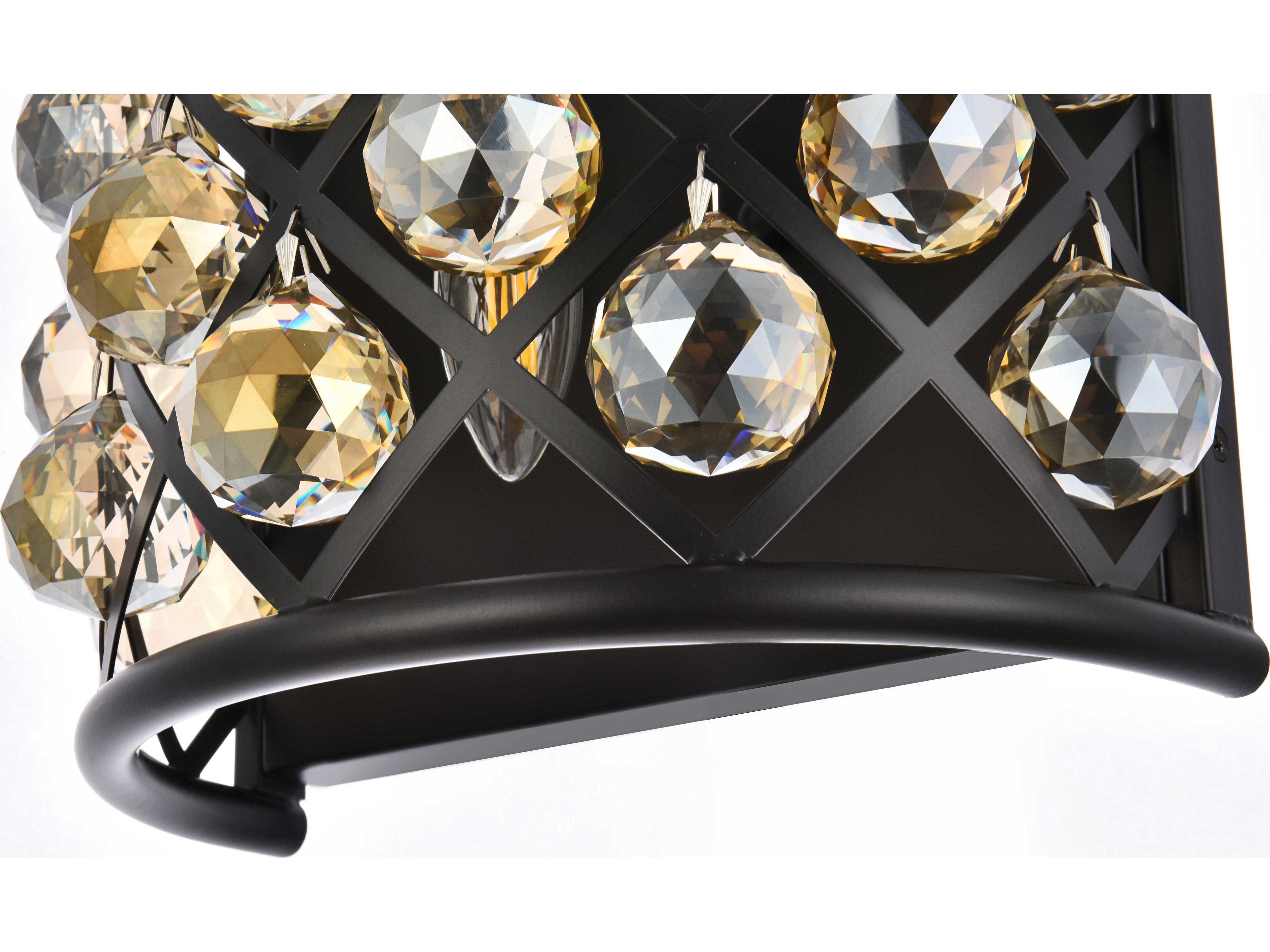 Elegant Lighting Madison 1-Light Matte Black Gold Crystal Wall Sconce
