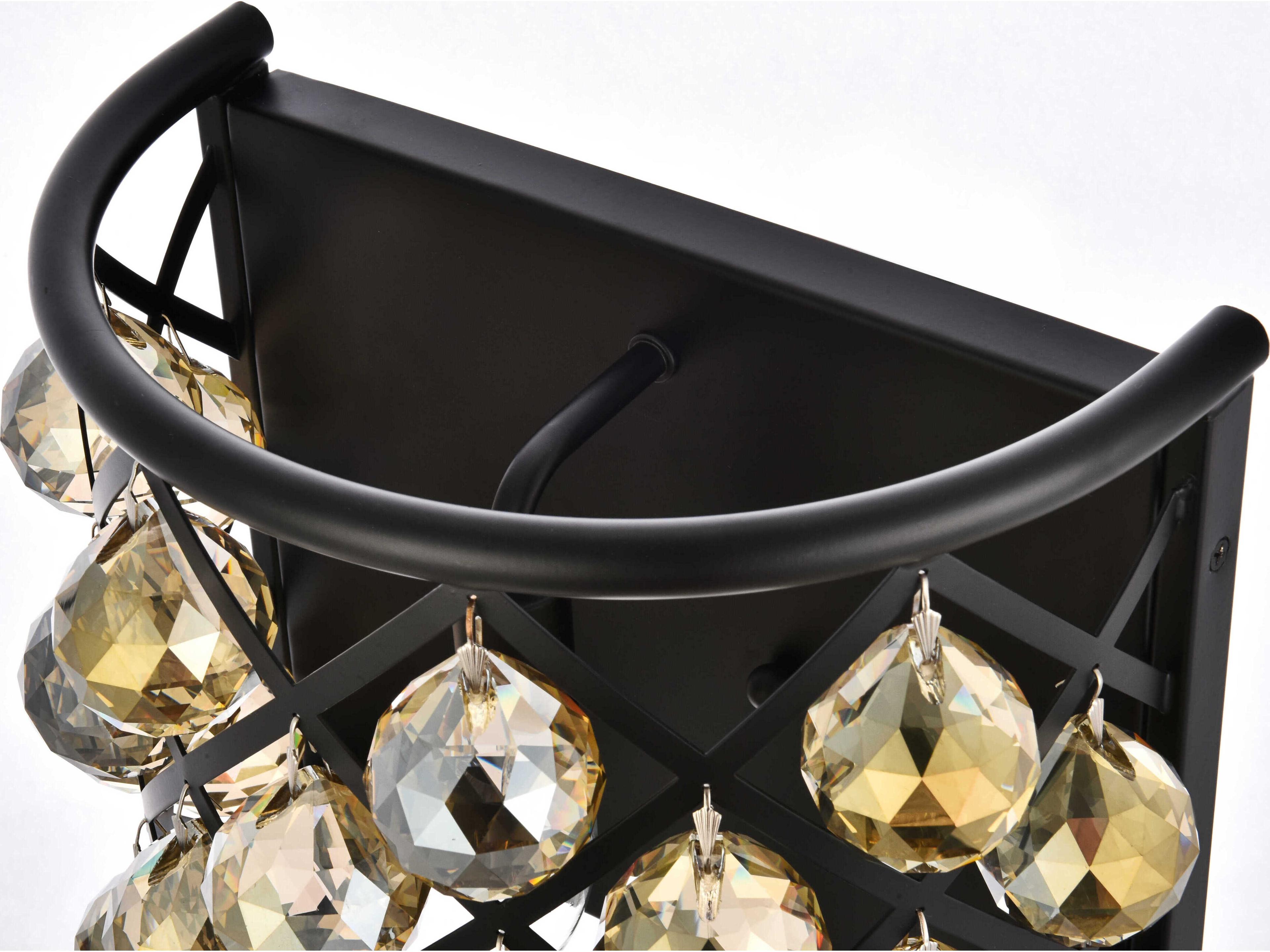 Elegant Lighting Madison 1-Light Matte Black Gold Crystal Wall Sconce