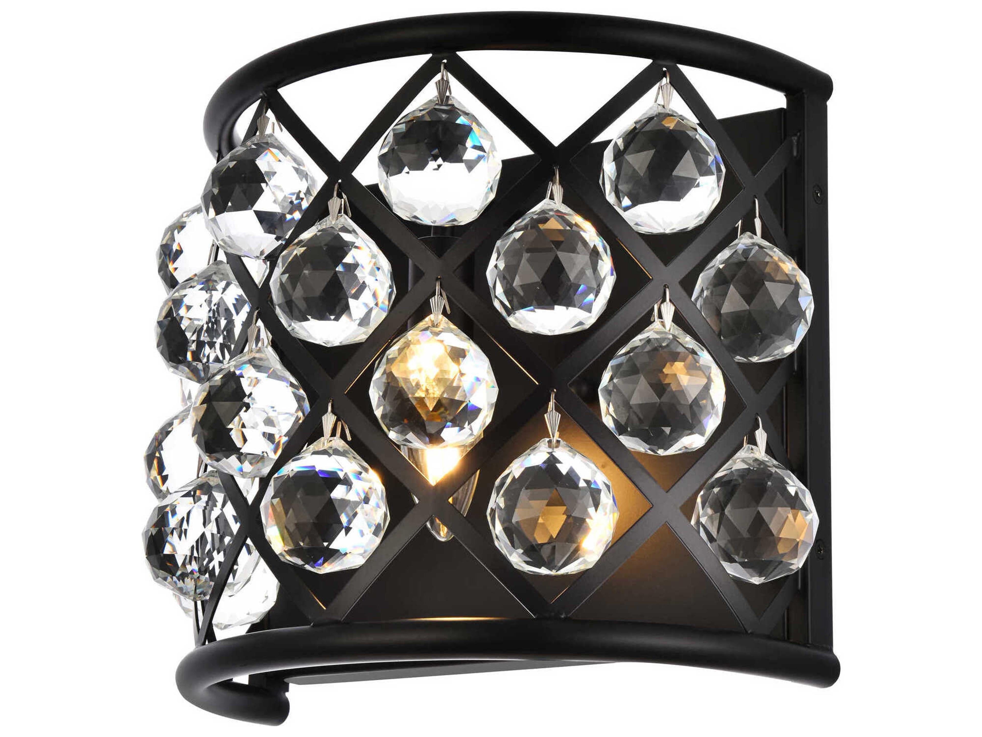 Elegant Lighting Madison 1-Light Matte Black Clear Crystal Wall Sconce