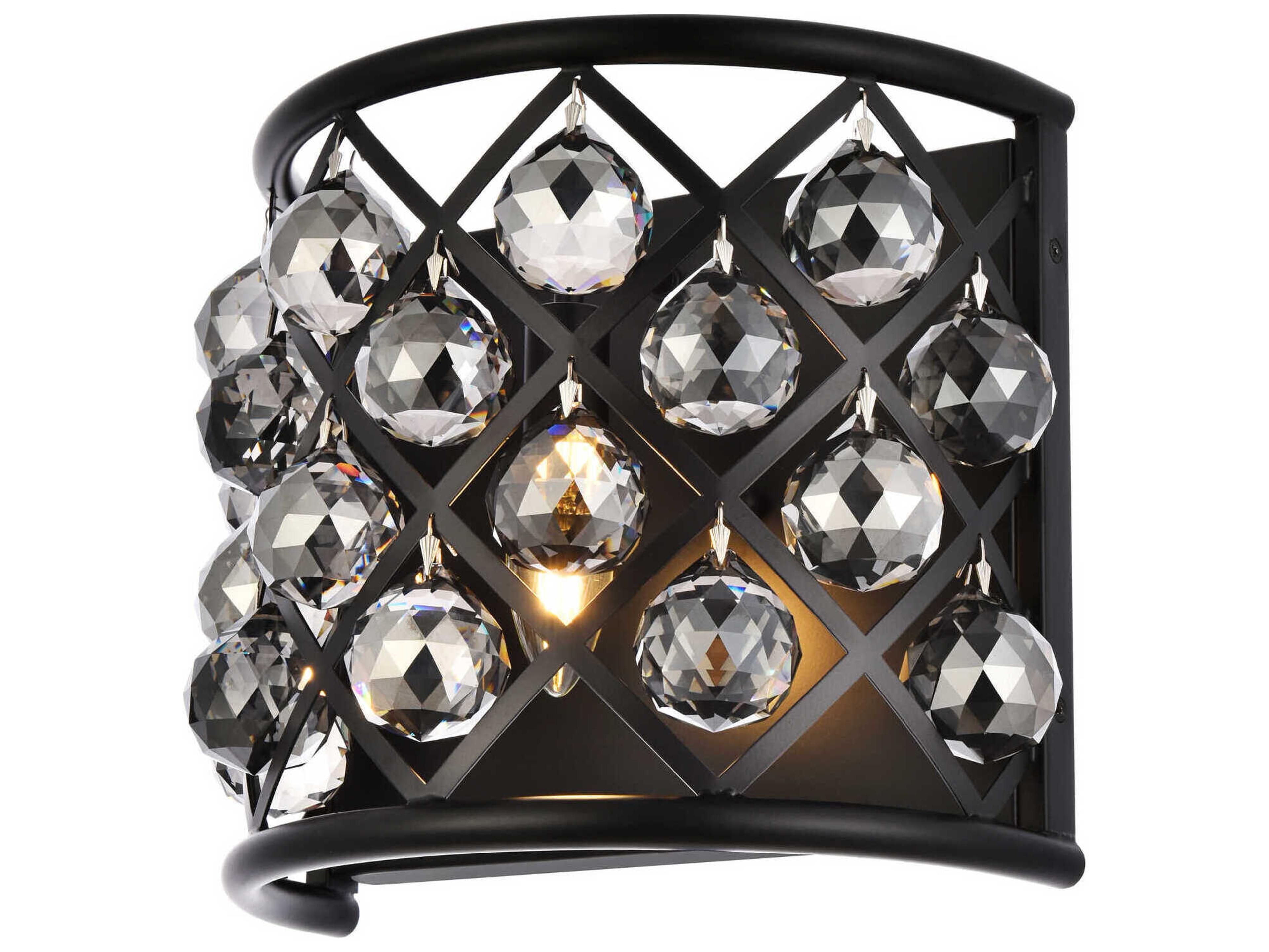 Elegant Lighting Madison 1-Light Matte Black Silver Crystal Wall Sconce