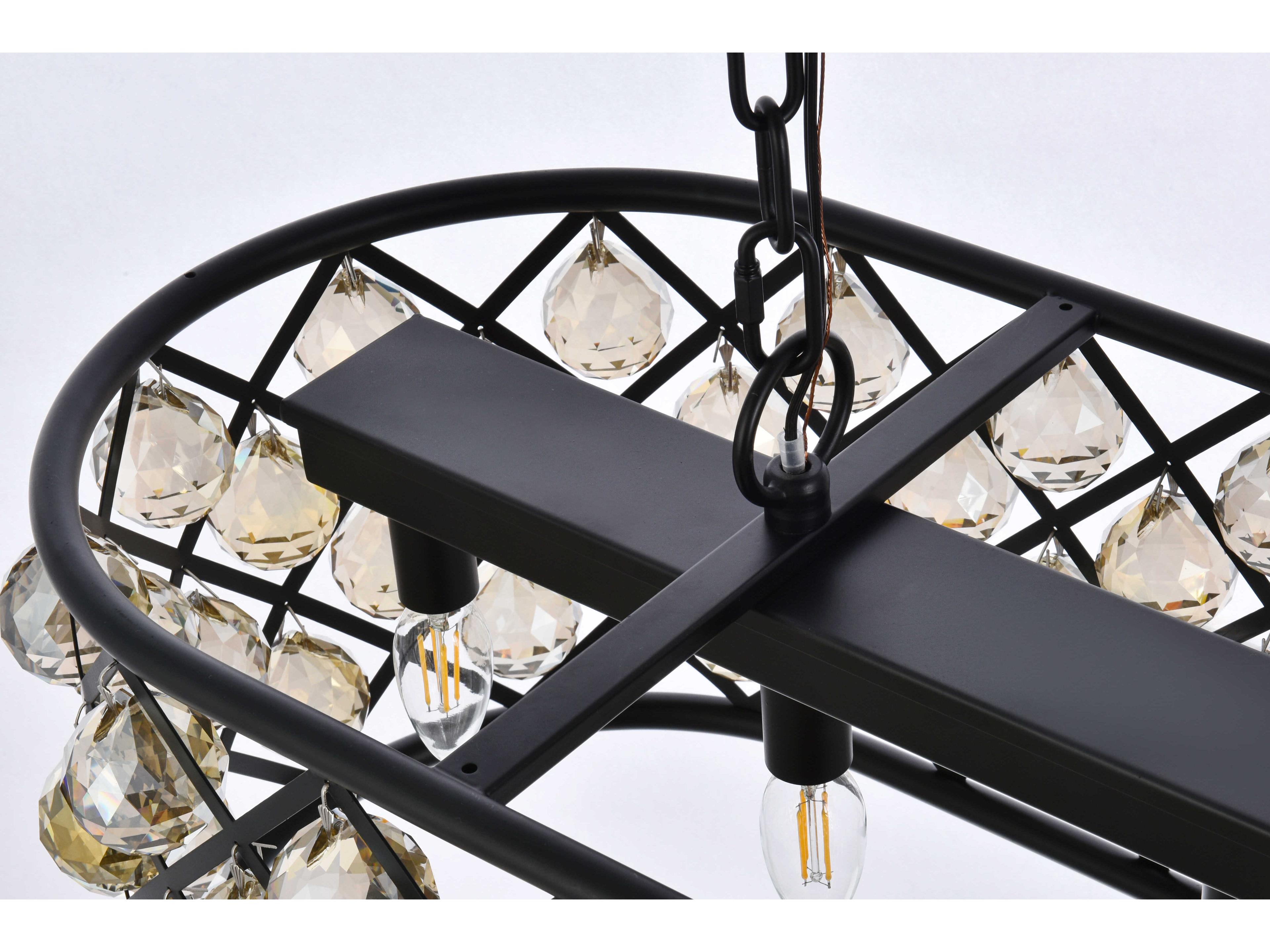 Elegant Lighting Madison 6-Light Matte Black Gold Crystal Island Pendant