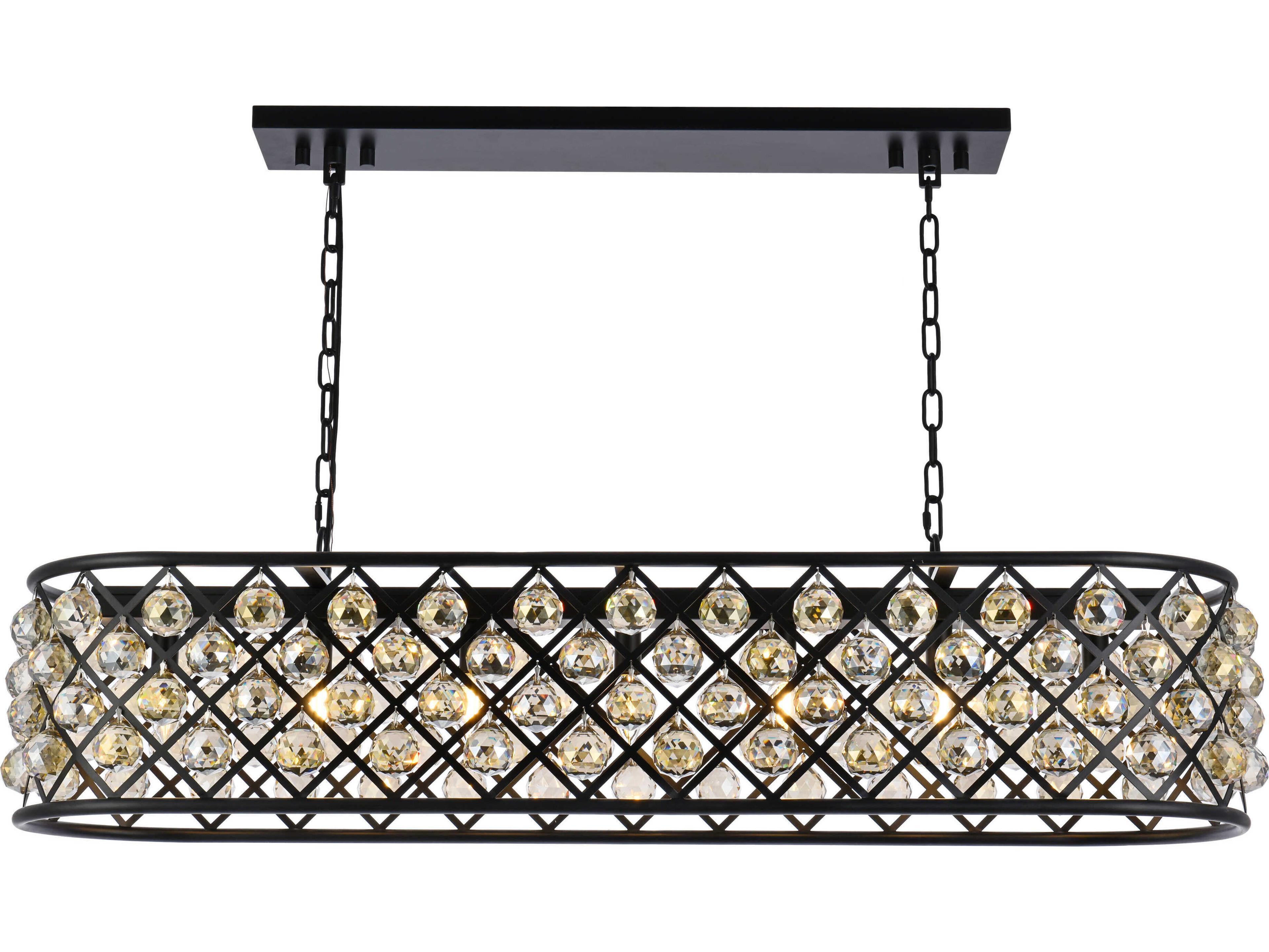 Madison 7-Light Matte Black Gold Crystal Island Pendant