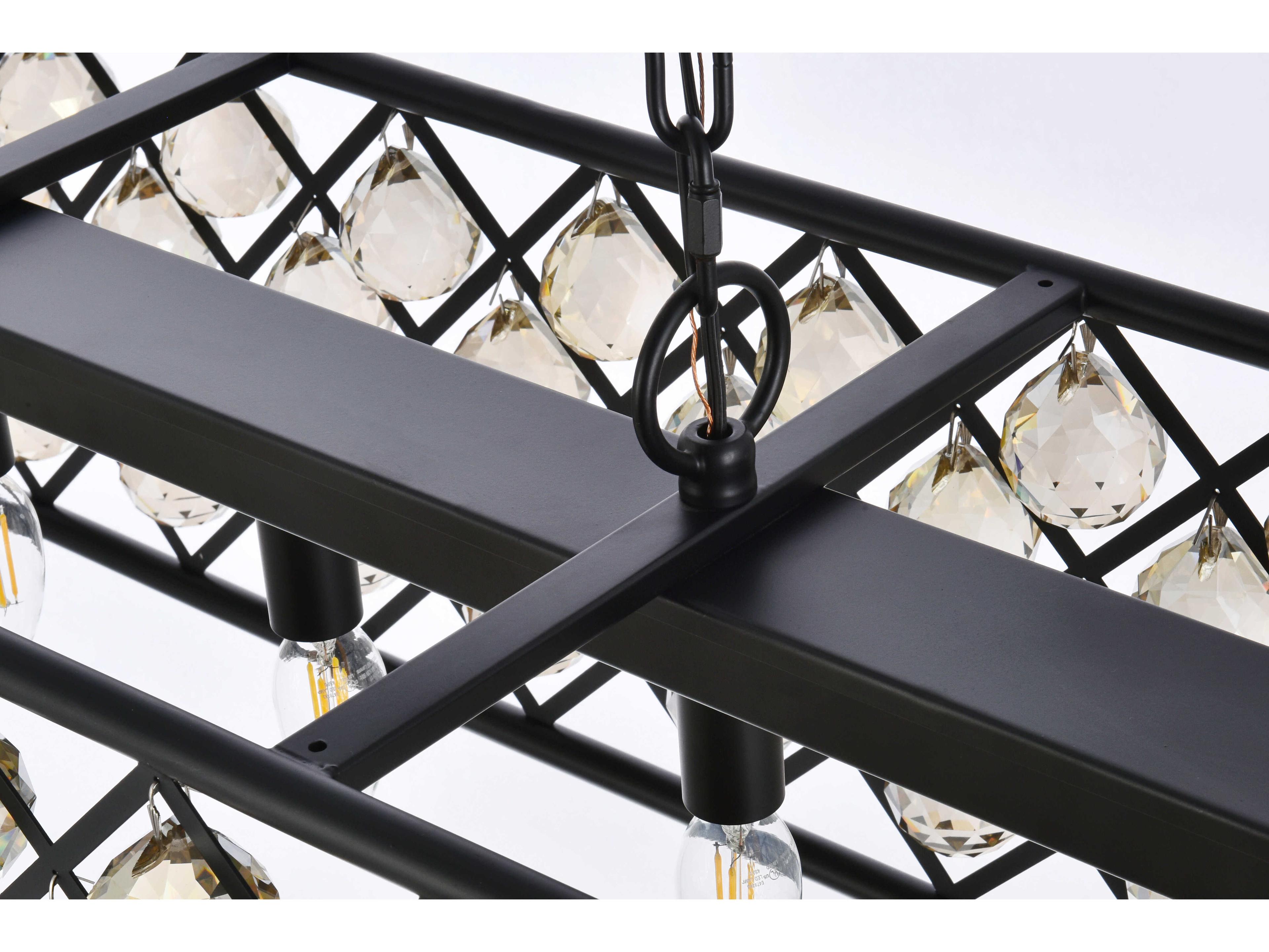 Elegant Lighting Madison 7-Light Matte Black Gold Crystal Island Pendant
