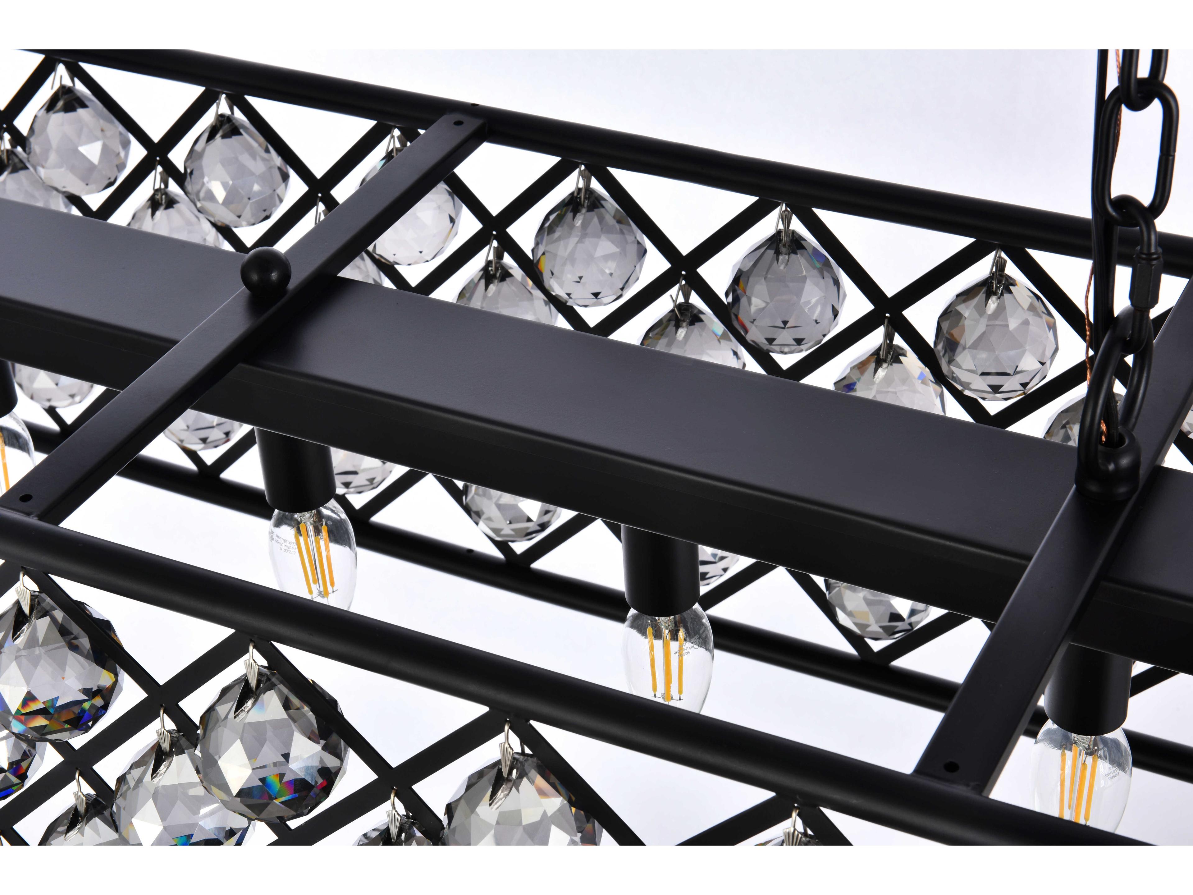 Elegant Lighting Madison 7-Light Matte Black Silver Crystal Island Pendant
