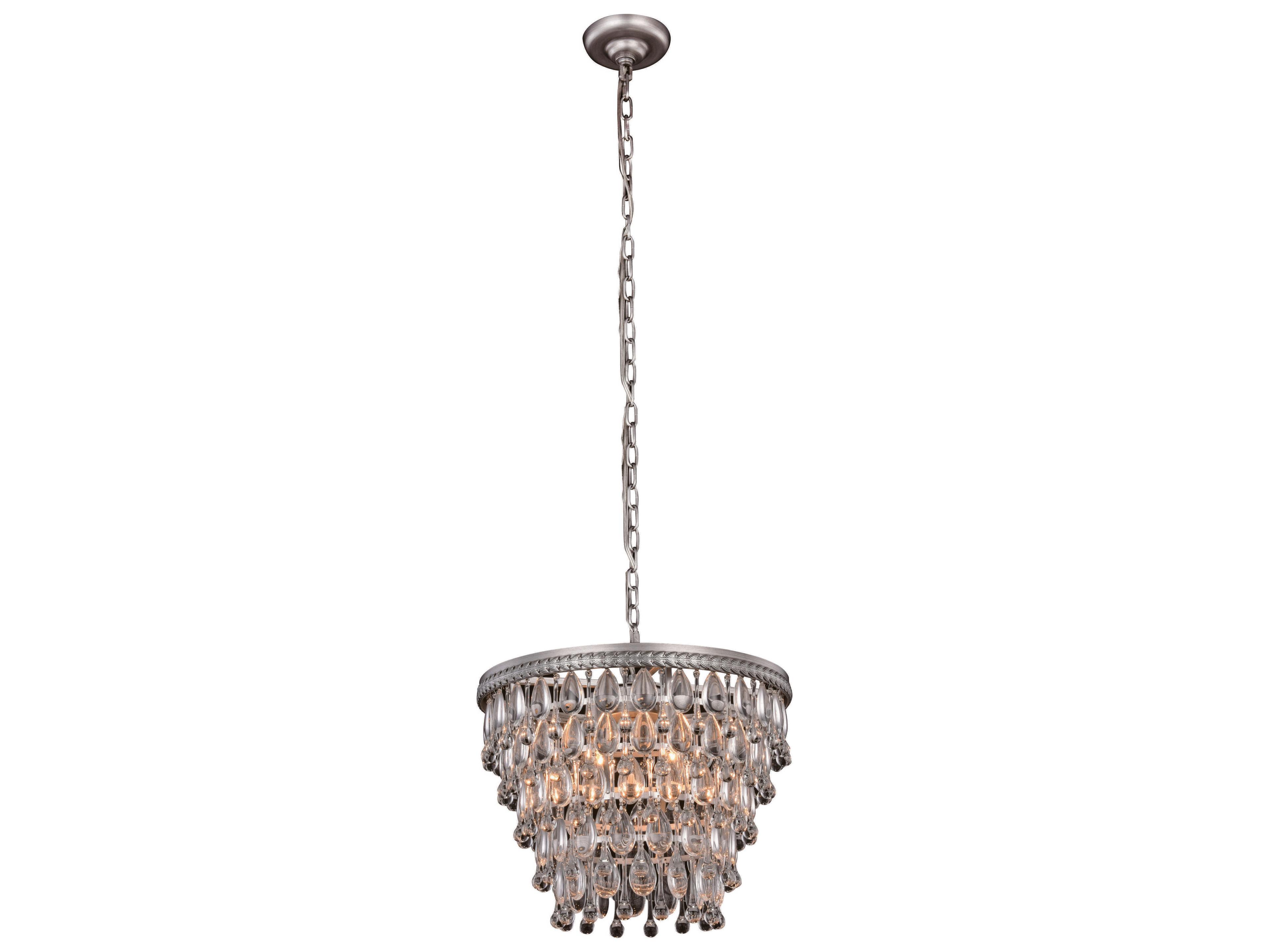 Nordic 4-Light Antique Silver Clear Crystal Empire Pendant