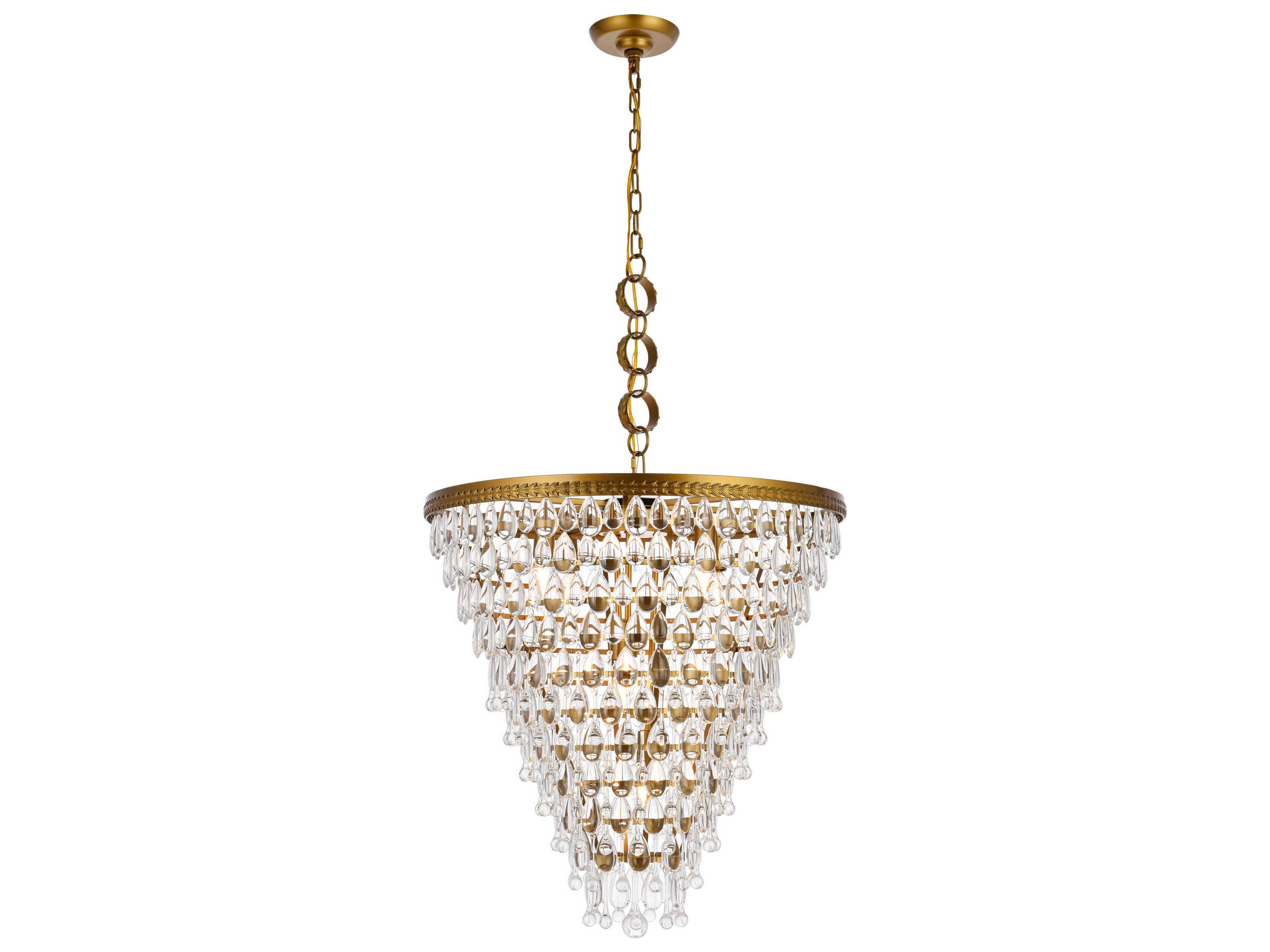 Nordic 7-Light Brass And Clear Crystal Glass Pendant