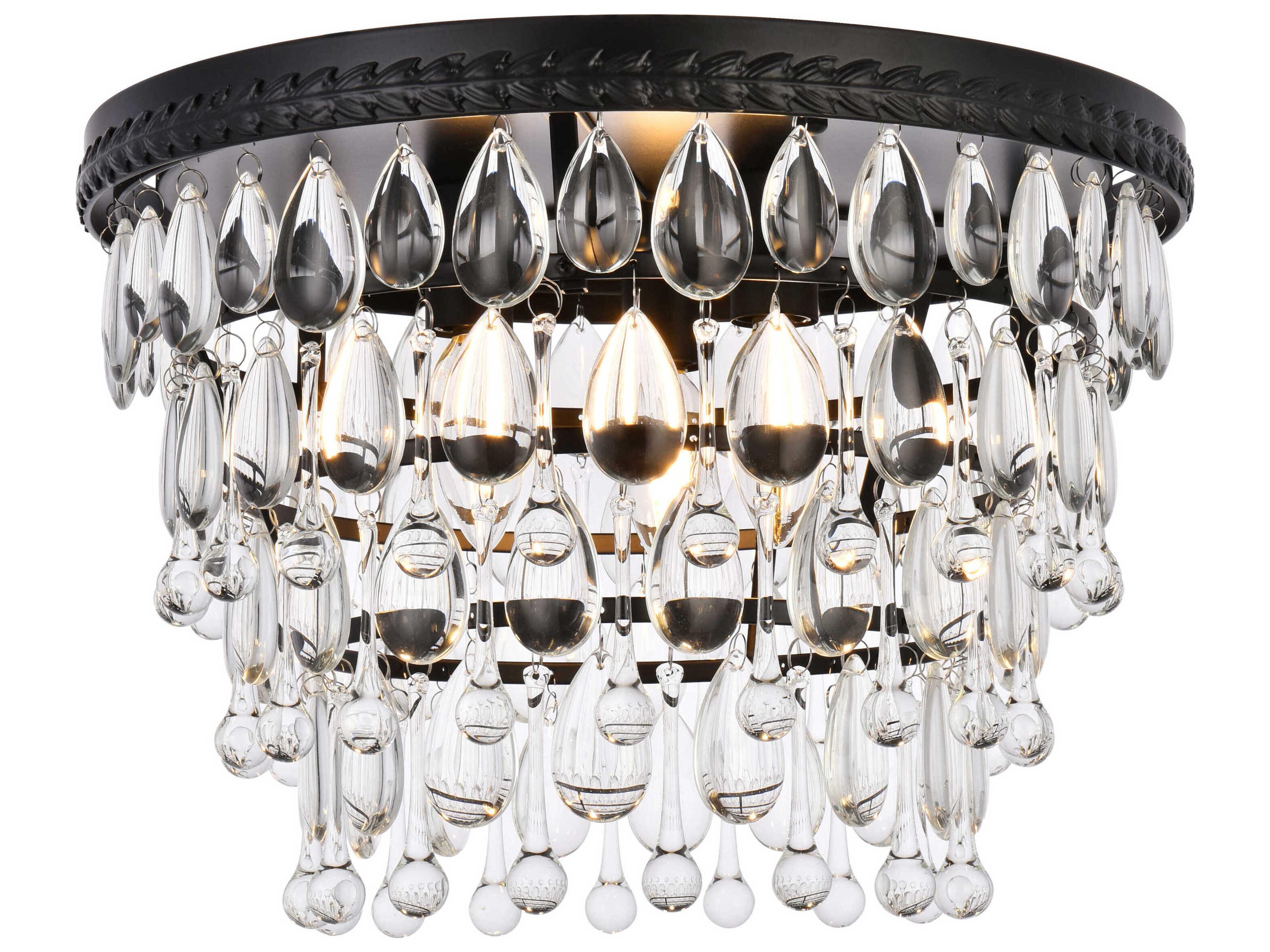 Nordic 3-Light Black And Clear Crystal Glass Flush Mount